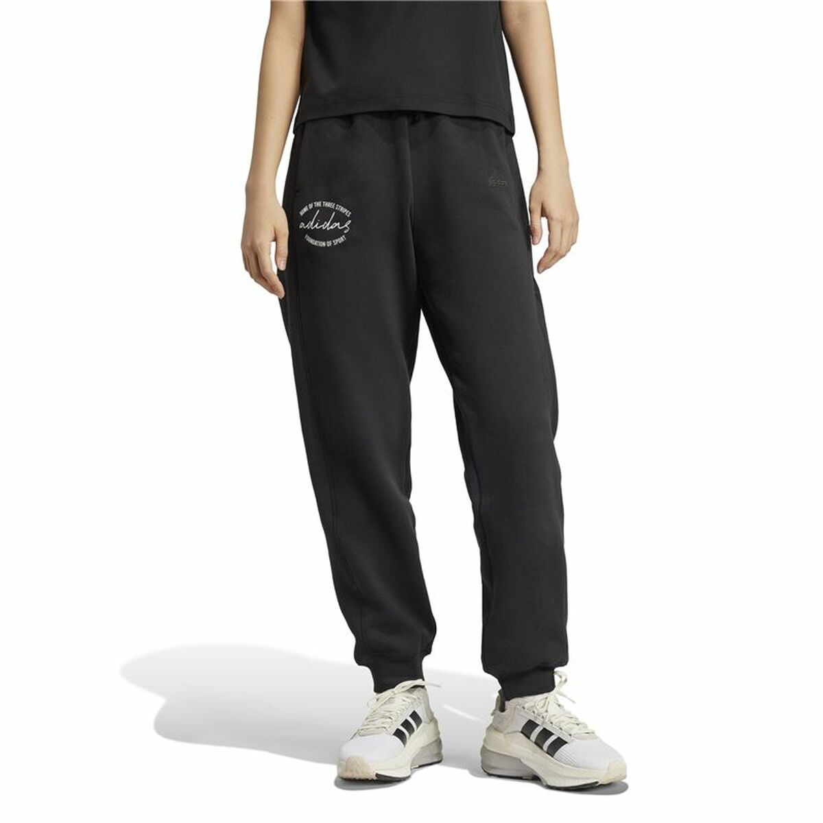 Μακρύ Αθλητικό Παντελόνι Adidas Signature Graphic Print Fleece Loose Μαύρο Γυναίκα