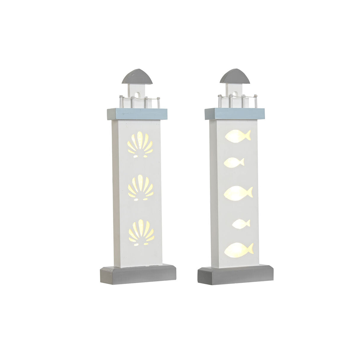 Διακοσμητική Φιγούρα DKD Home Decor 14 x 5,5 x 40 cm Μπλε Λευκό Φάρος Σπείρες Κέλυφος Μεσογείακός (x2)