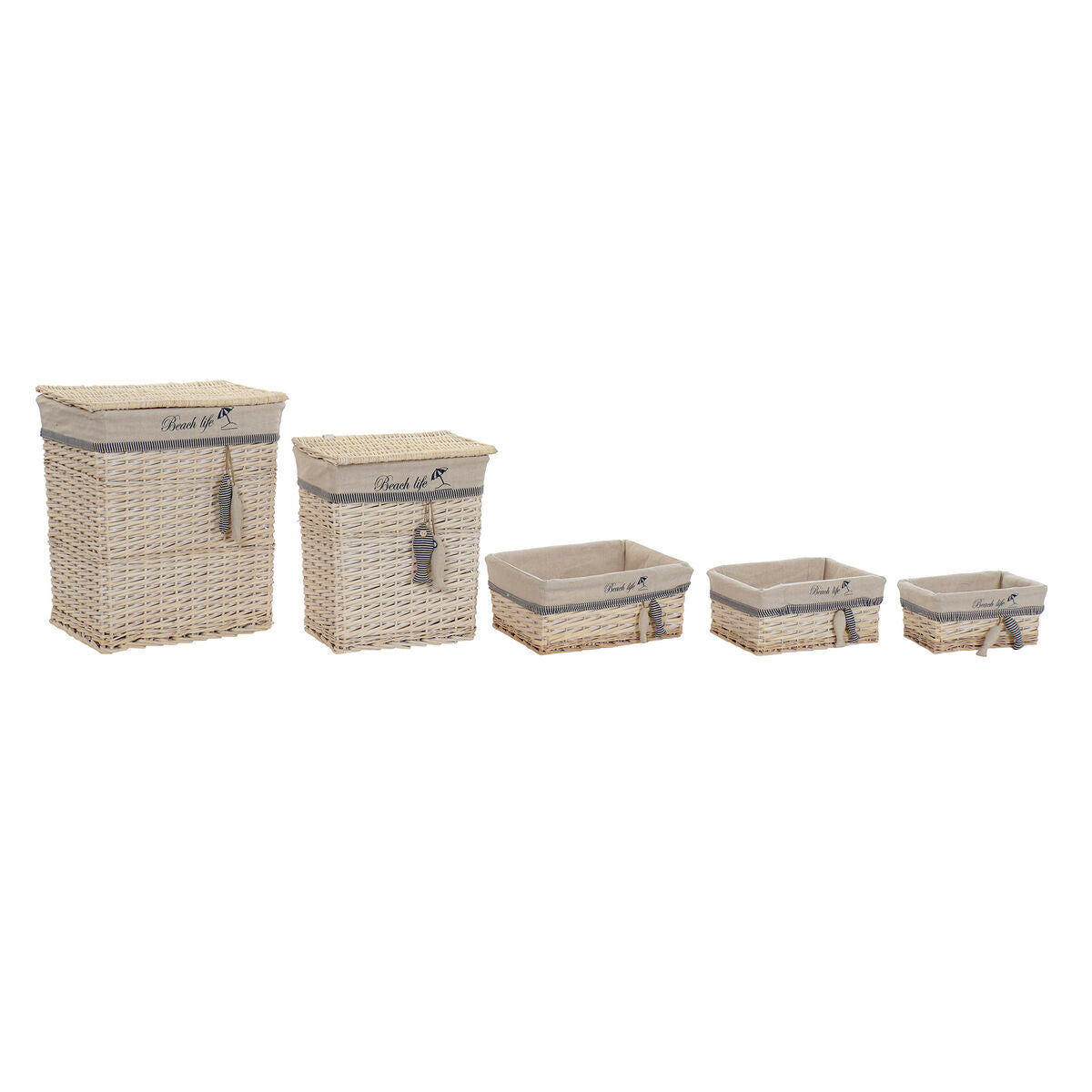 Σετ Καλαθιών DKD Home Decor Μπλε Μπεζ Αλουμίνιο Σπείρες Μεσογείακός 5 Τεμάχια