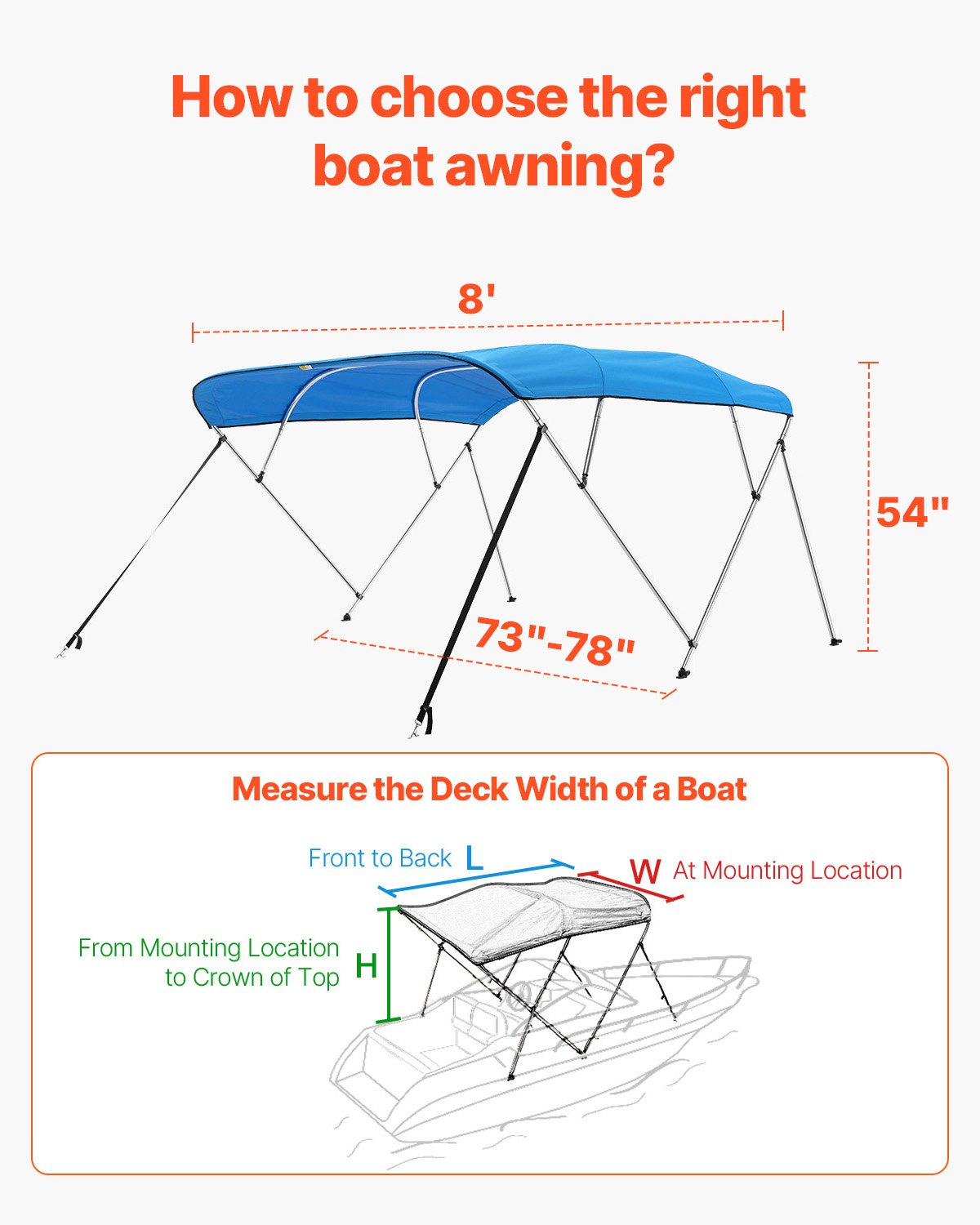VEVOR 4 Bow Boat Bimini Tops