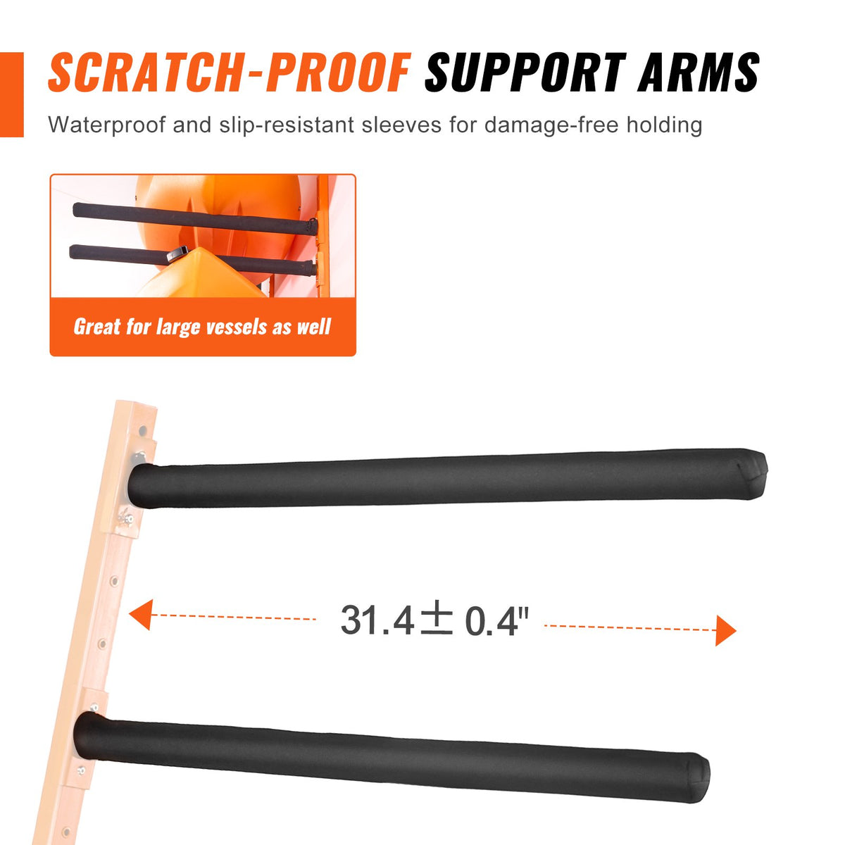 VEVOR Wall Kayak Storage Rack, 4-Capacity Wall Mounted Kayak Holders for Kayak Canoe Paddle Board, Kayak Storage Hooks with Adjustable Padded Arms, 181.4 kg Load Kayak Hanger for Indoor Outdoor Garage