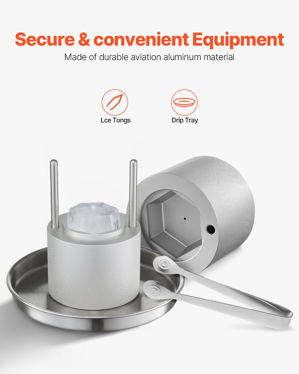 VEVOR Ice Diamond Press, 2.4" Ice Ball Maker, Aviation Aluminum Diamond Ice Ball Press Kit for Ice Diamond, Ice Press with Tong and Drip Tray, for Whiskey, Cocktail, Bourbon, Scot on Party & Holiday