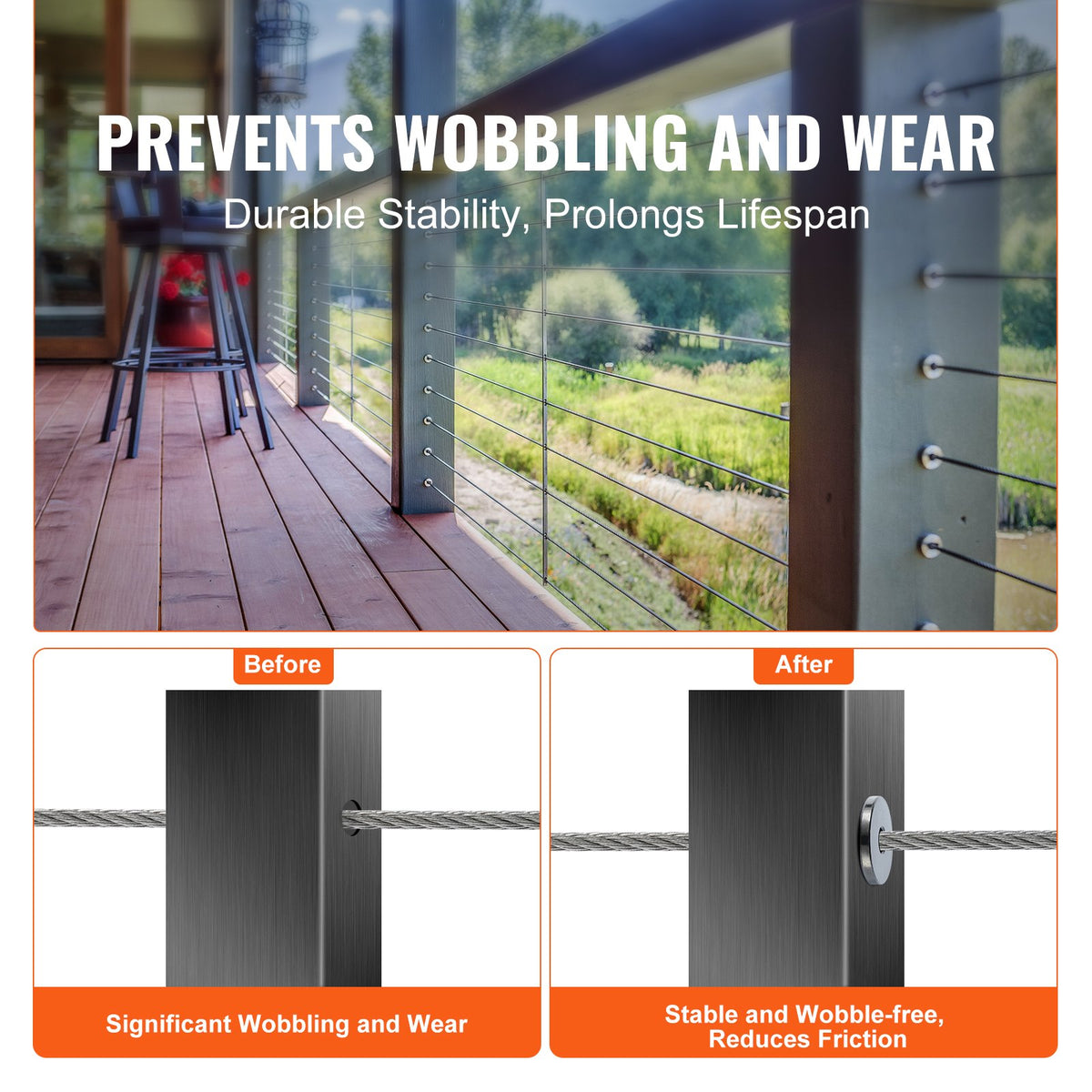 VEVOR 101 Pack T316 Stainless Steel Protector Sleeves for 3.2mm Wire Rope Cable Railing