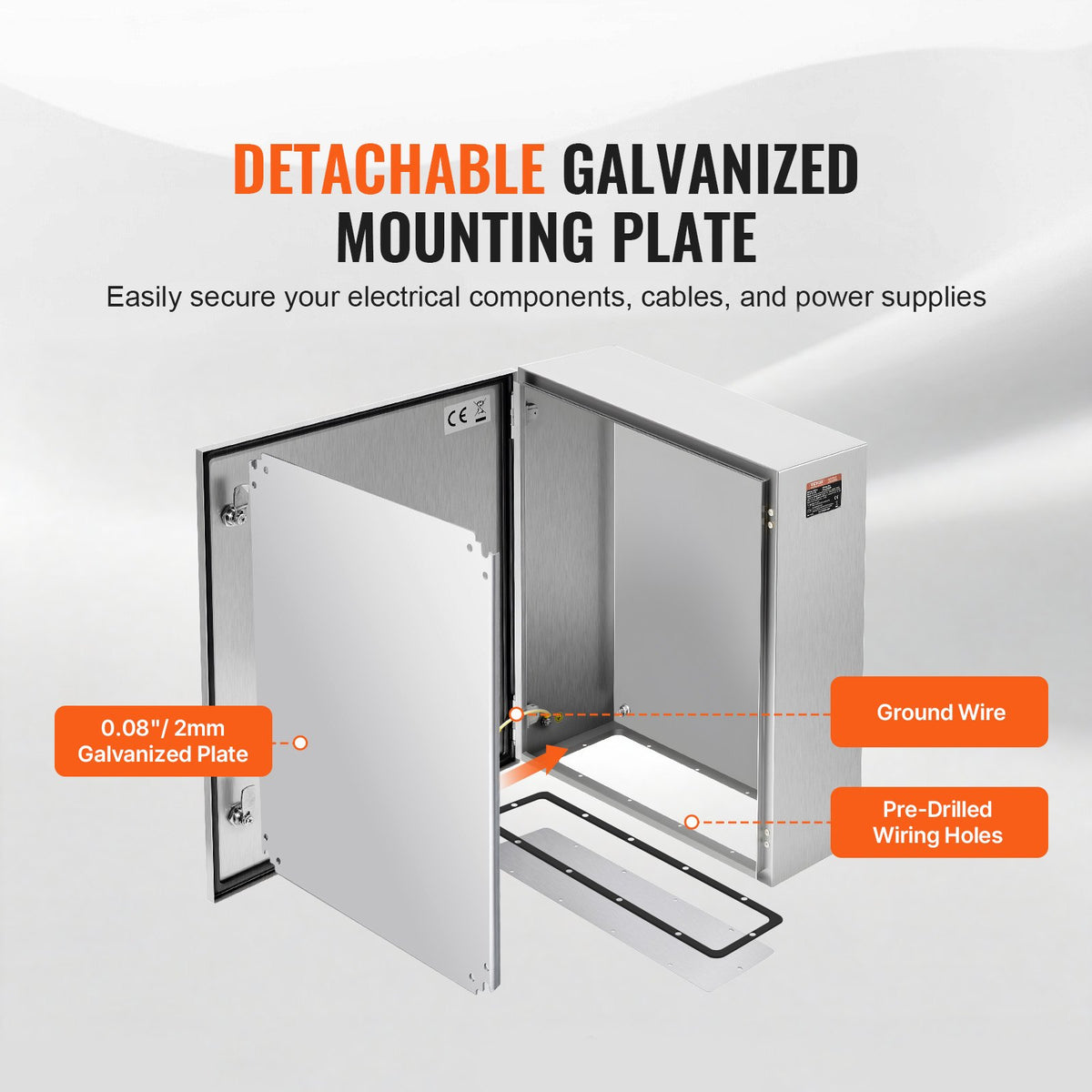 VEVOR Steel Electrical Box, 60x50x20 cm, 304 Stainless Steel Electrical Enclosure Box, Wall-Mounted Outdoor Electrical Electronic Equipment Enclosure with Mounting Plate Hinges Lock, IP66 Waterproof