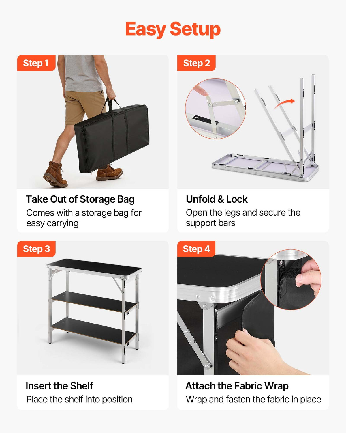 VEVOR Folding Portable Bar Table, 980 x 385 x 870 mm, with Carry Bag, Storage Shelf, and Detachable Skirt, Quick and Easy Setup, Foldable Mobile Bartending Station for Events, Party, Tradeshow