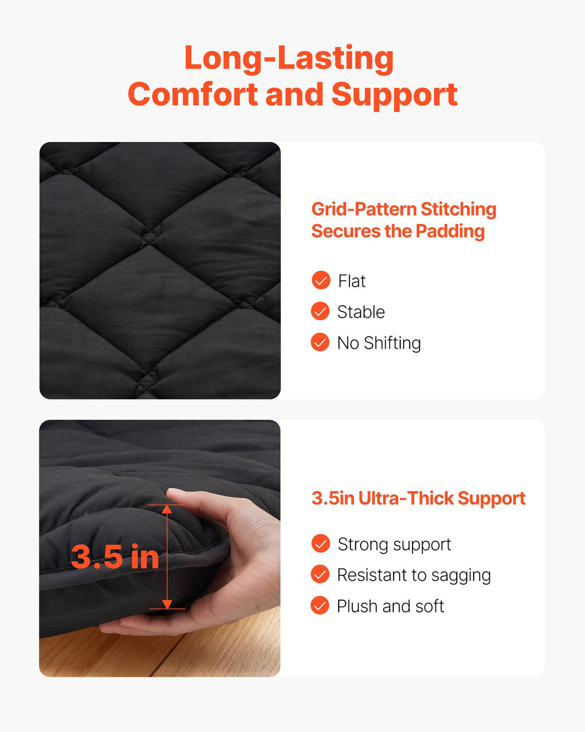 VEVOR Japanese Tatami Mat, Twin Size Foldable Japanese Tatami Mattress, Futon Mattress with Storage Bag & Fastener, 9-Layer Floor Mat for Sleeping, Dorm, Meditation, Yoga, 2032 x 991 x 89 mm, Black