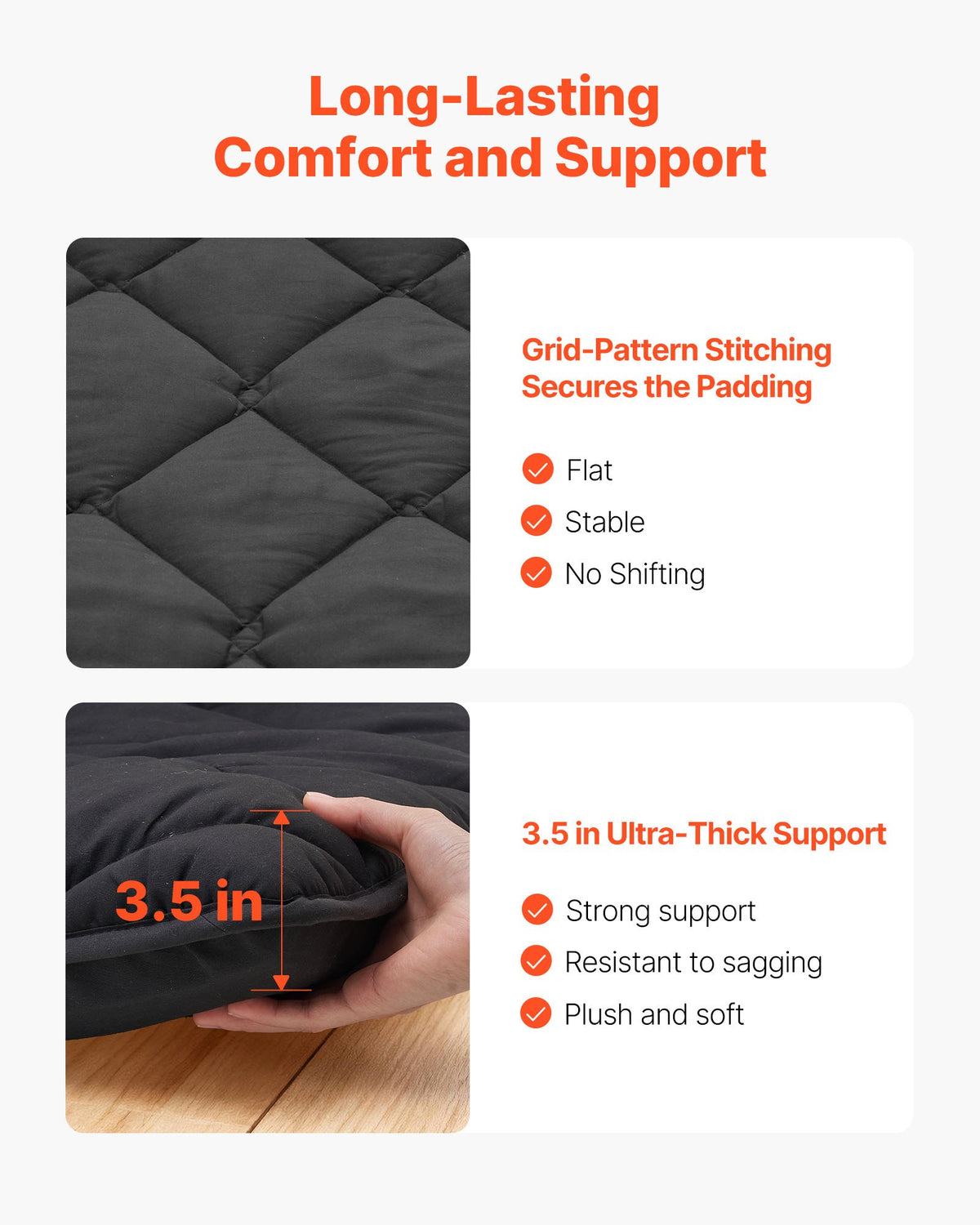 VEVOR Japanese Tatami Mat, Full Size Foldable Japanese Tatami Mattress, Futon Mattress with Storage Bag & Fastener, 9-Layer Floor Mat for Sleeping, Dorm, Meditation, Yoga, 2032 x 1372 x 89 mm, Black