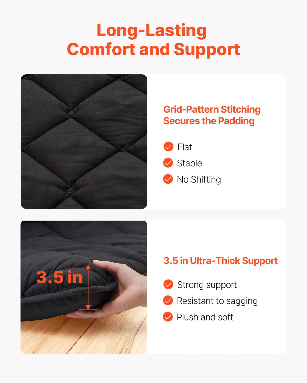 VEVOR Japanese Tatami Mat, Queen Size Foldable Japanese Tatami Mattress, Futon Mattress with Storage Bag & Fastener, 9-Layer Floor Mat for Sleeping, Dorm, Meditation, Yoga, 2032 x 1524 x 89 mm, Black