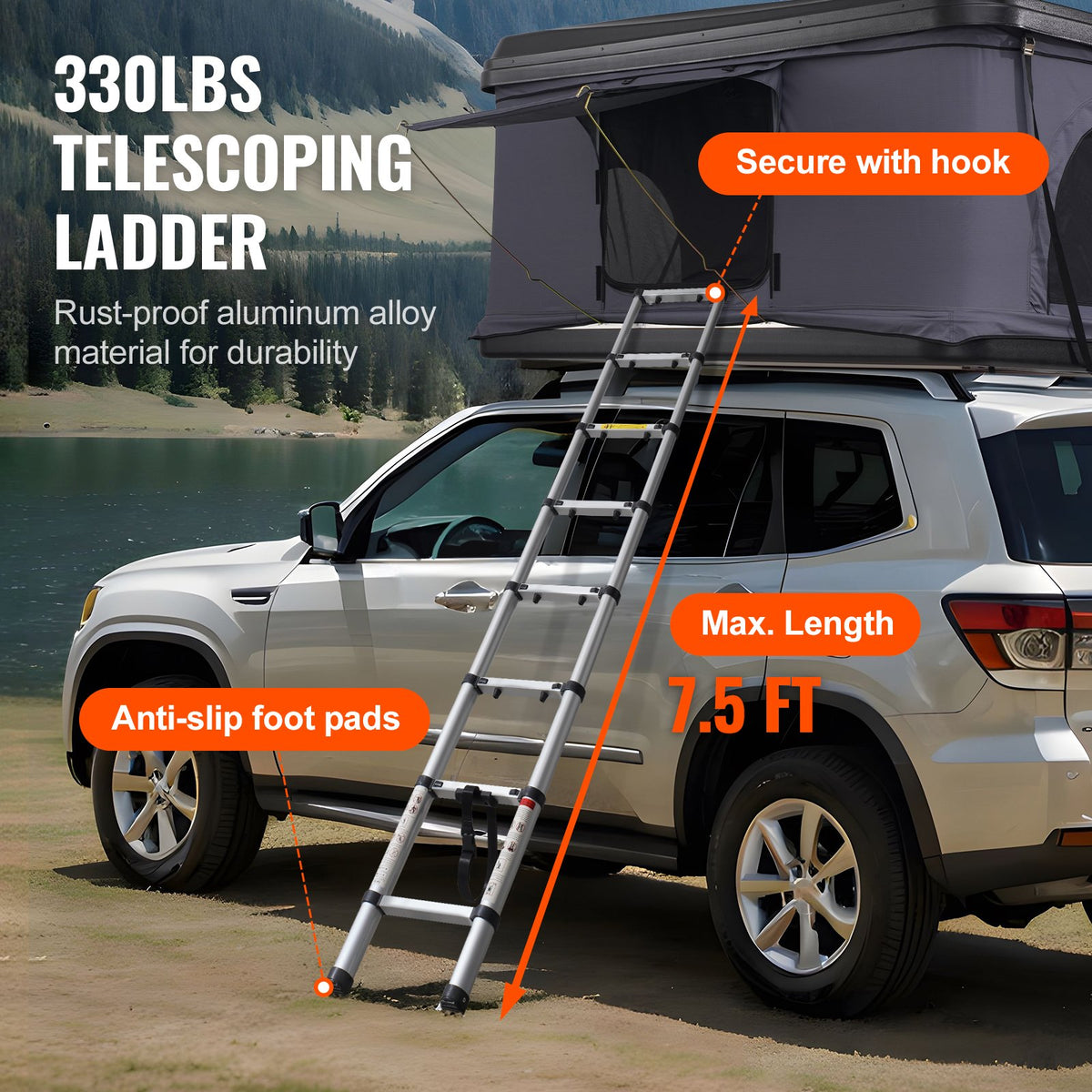VEVOR Rooftop Tent Hard Shell, Naturnest Rooftop Tent Hardshell for 2-3 Person, Hard Shell Roof Top Tent with Telescopic Ladder Thick Mattress, Waterproof Windproof for Jeep SUV Van Pickup Truck