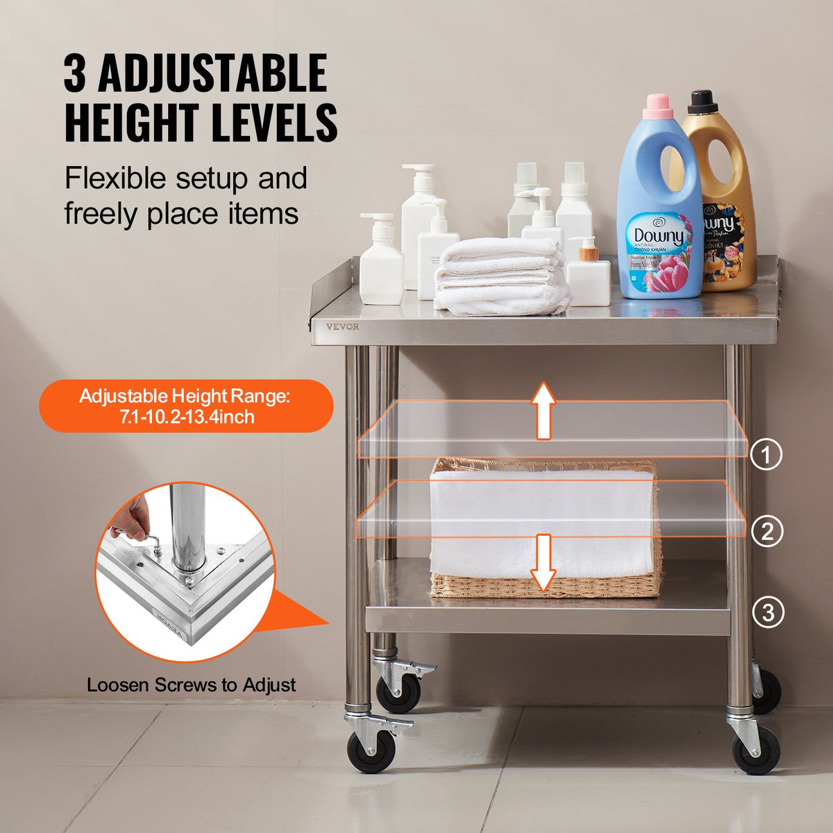 VEVOR Stainless Steel Work Table 61x71.1 cm Commercial Food Prep Table W/ 4 Casters