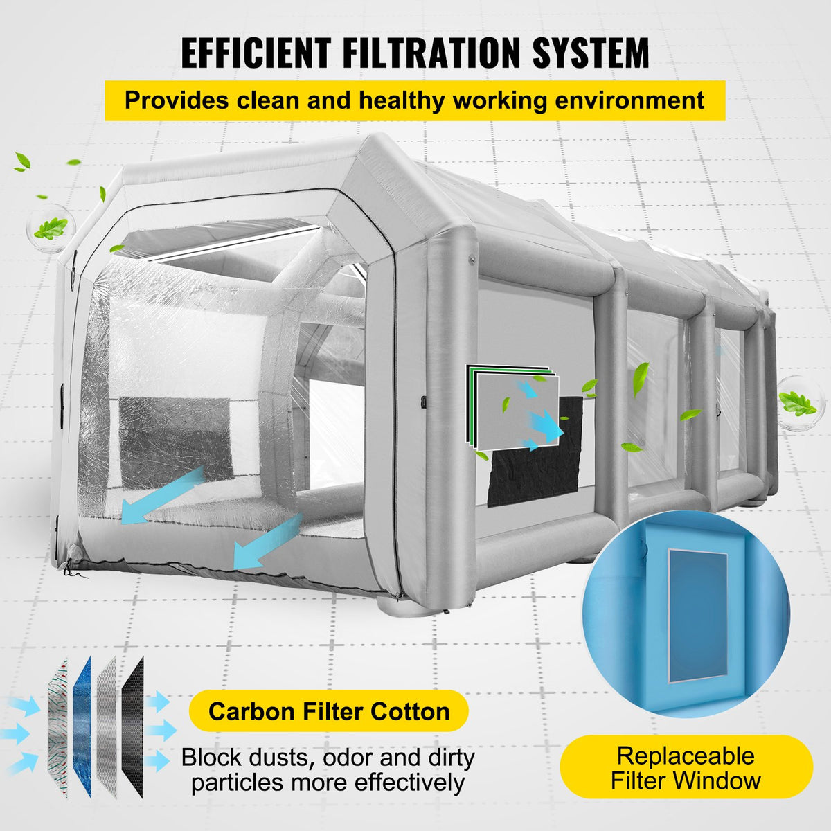 VEVOR Inflatable Paint Booth, 39.4x16.4x13.1 ft Spray Paint Booth, with 2 Powerful Blowers, Inflatable Spray Booth with Air Filter System, Car Paint Booth for Car Parking Tent Workstation, Blue