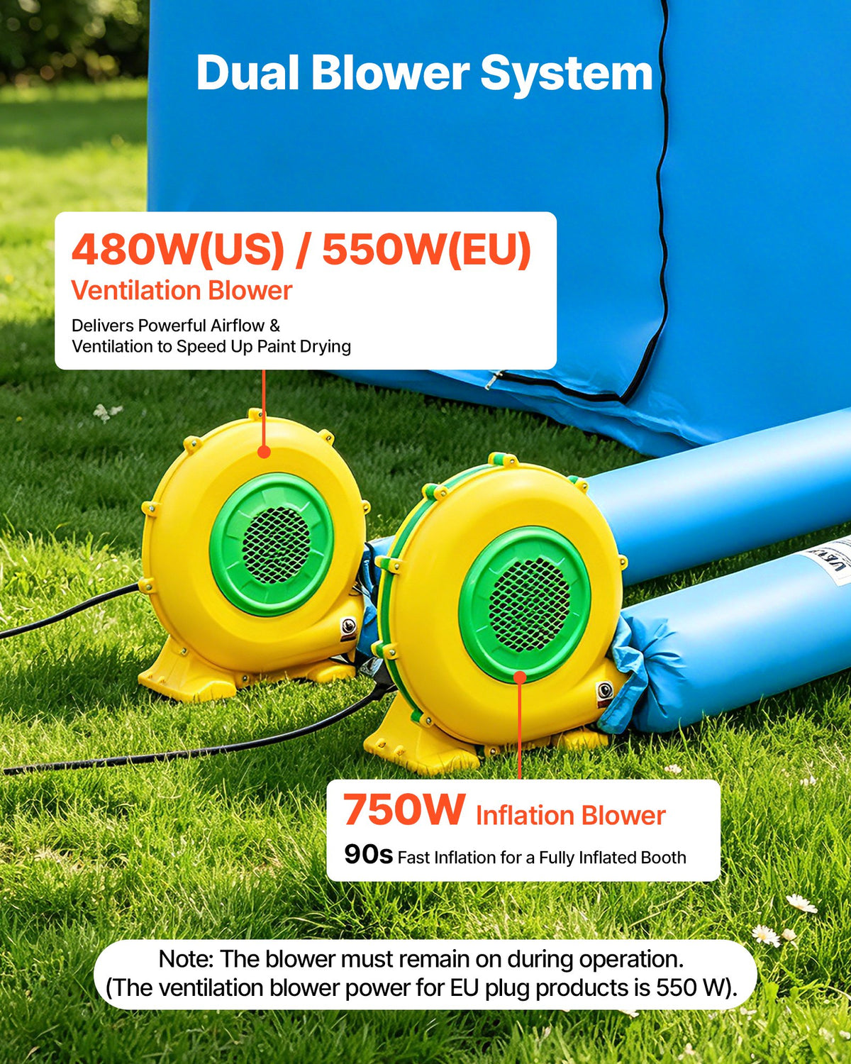 VEVOR Inflatable Paint Booth, 6 x 3 x 2.5 m, Portable Spray Booth with 550W+750W Blowers and Large Filter Cotton, Arched Roof Blow Up Painting Tent for ATV, Motorcycle, and Medium Furniture, Blue