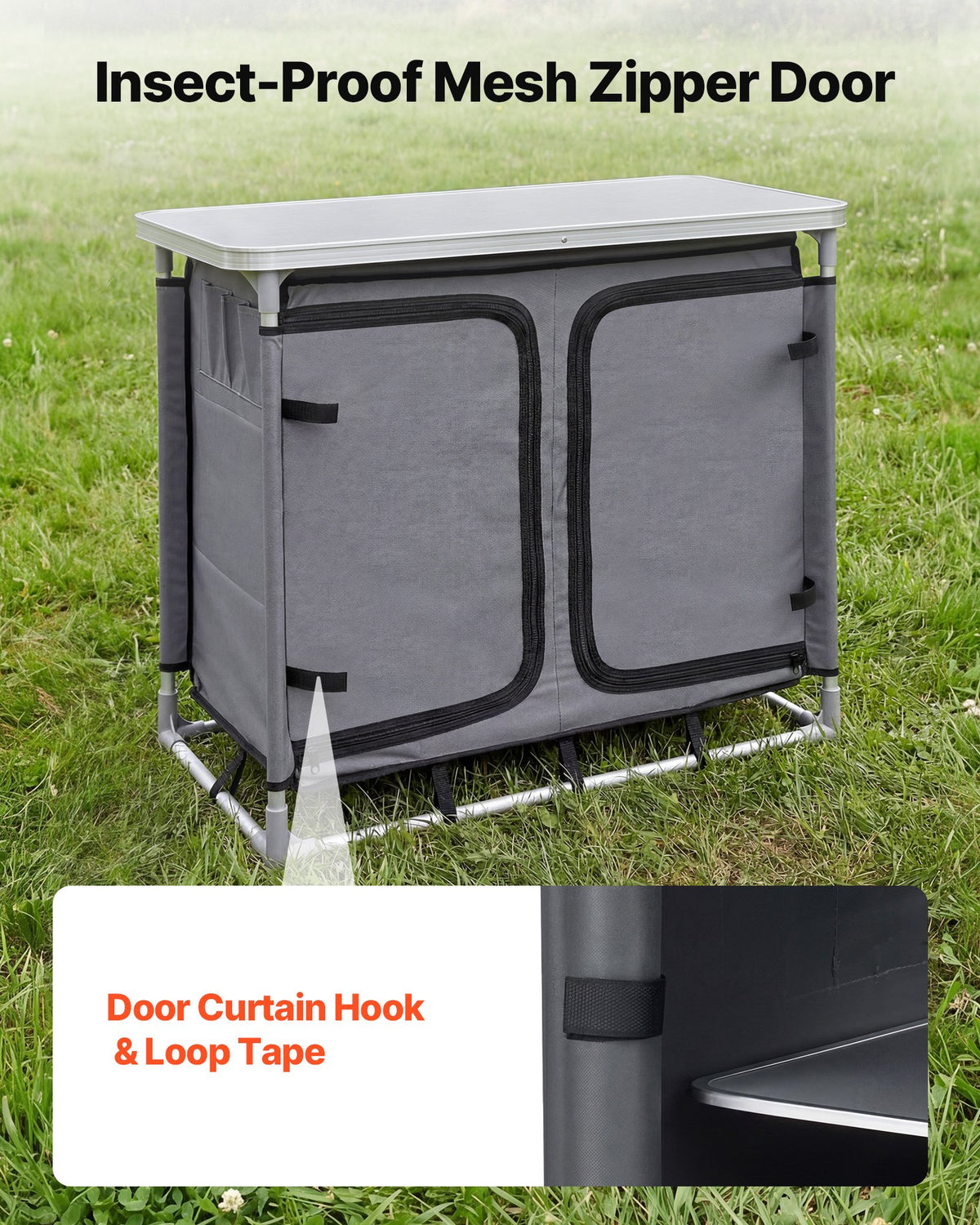 VEVOR Camping Storage Cabinet, Outdoor Portable Aluminum Lightweight Table, Quick Set-up Compact Kitchen Cook Station, with 6 Shelves and Carry Bag, for Picnic, BBQ, Party, Camping, RV Traveling