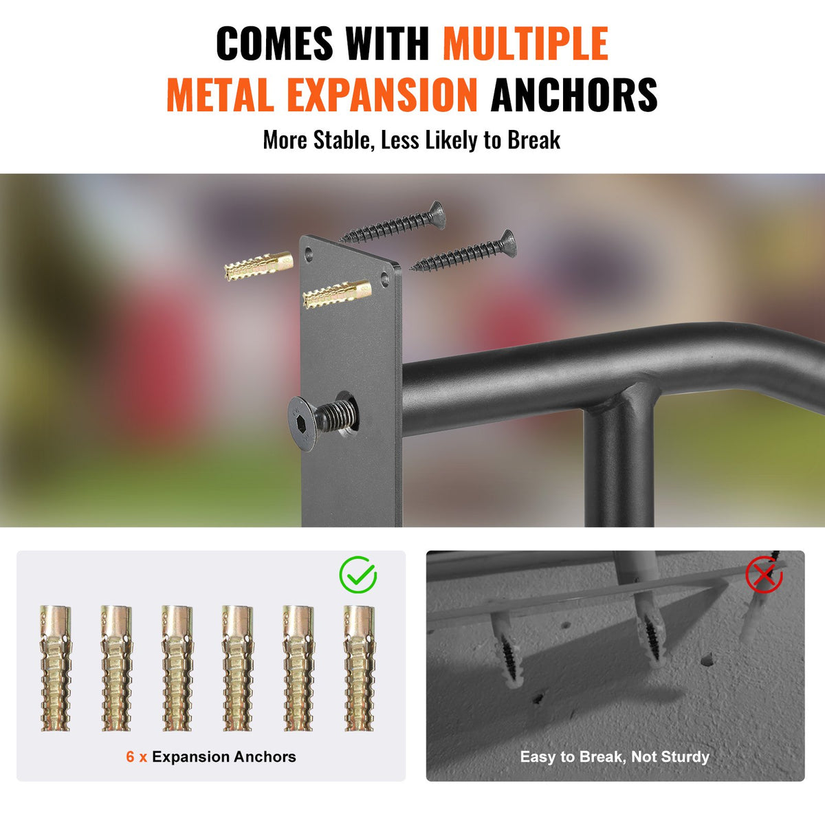 VEVOR Handrails for Outdoor Steps, 29" Length Wall Mount Safety Railings for 1-3 Steps, U-Shaped Handrail with Matte Black Finished, Stair Handrails for Kids, Elderly, Pregnant Women, Disabled