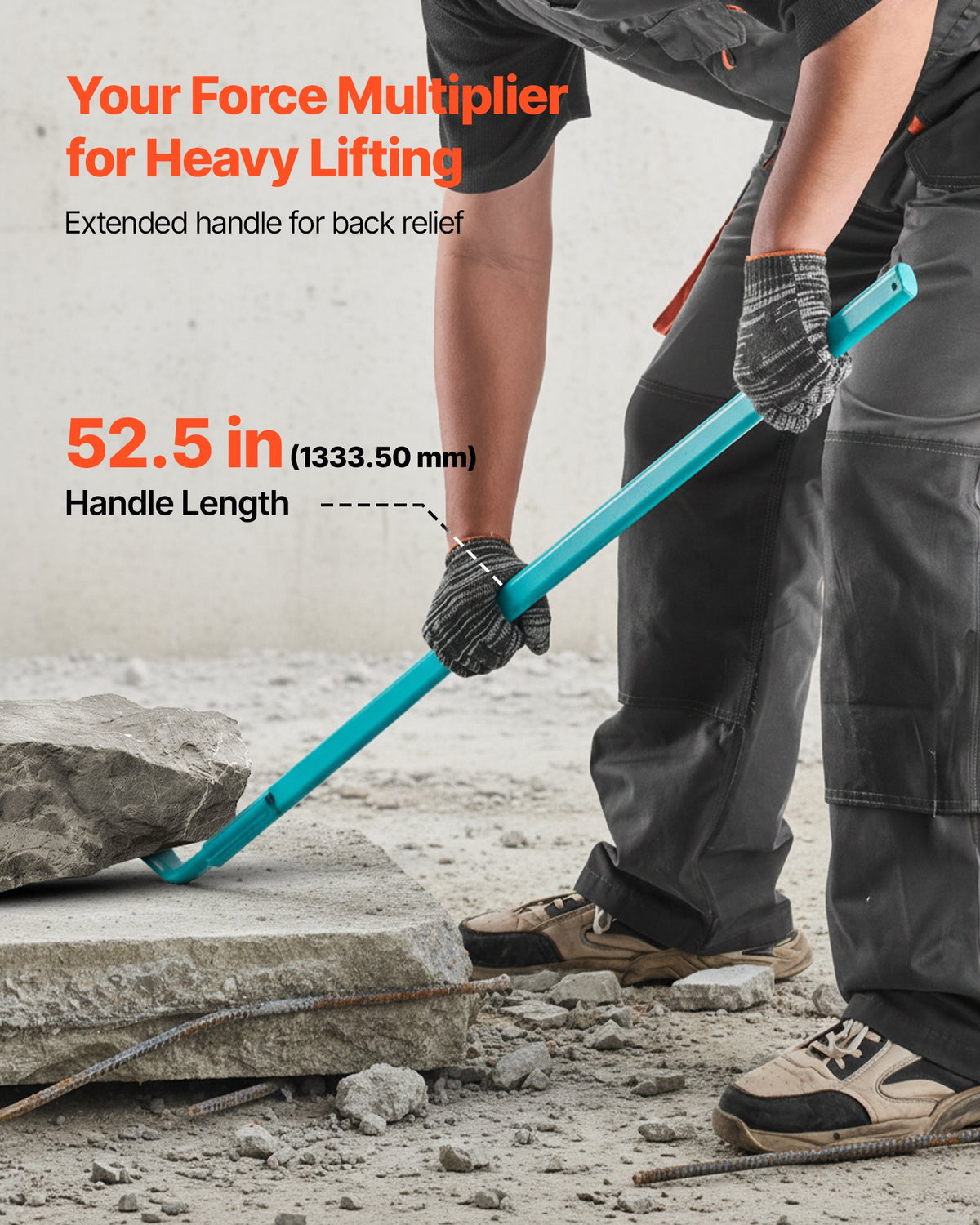 VEVOR Prylever Bar, 907 kg Weight Capacity, 1.3 m Heavy Duty Carbon Steel Handle Pry Lever Bar, 1.4 m Long Crowbar for Concrete, Demolition, Crowbaring, Ideal for Construction & Industrial Use
