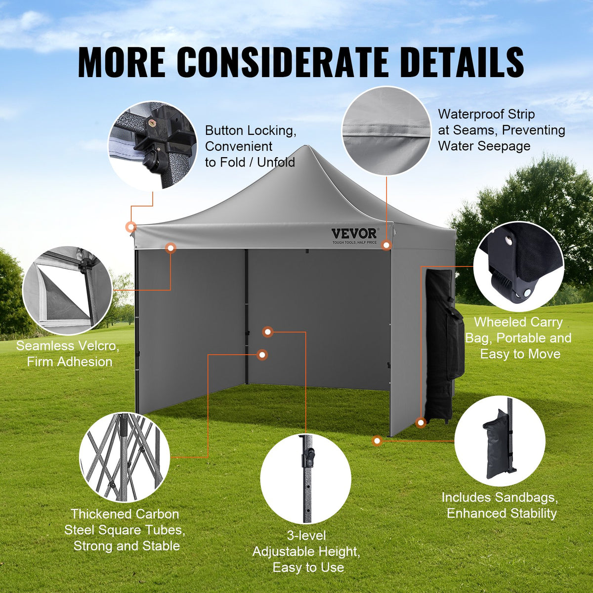 VEVOR Pop Up Canopy Tent Outdoor Gazebo Tent 304.8 x 304.8 cm with Sidewalls Dark Gray