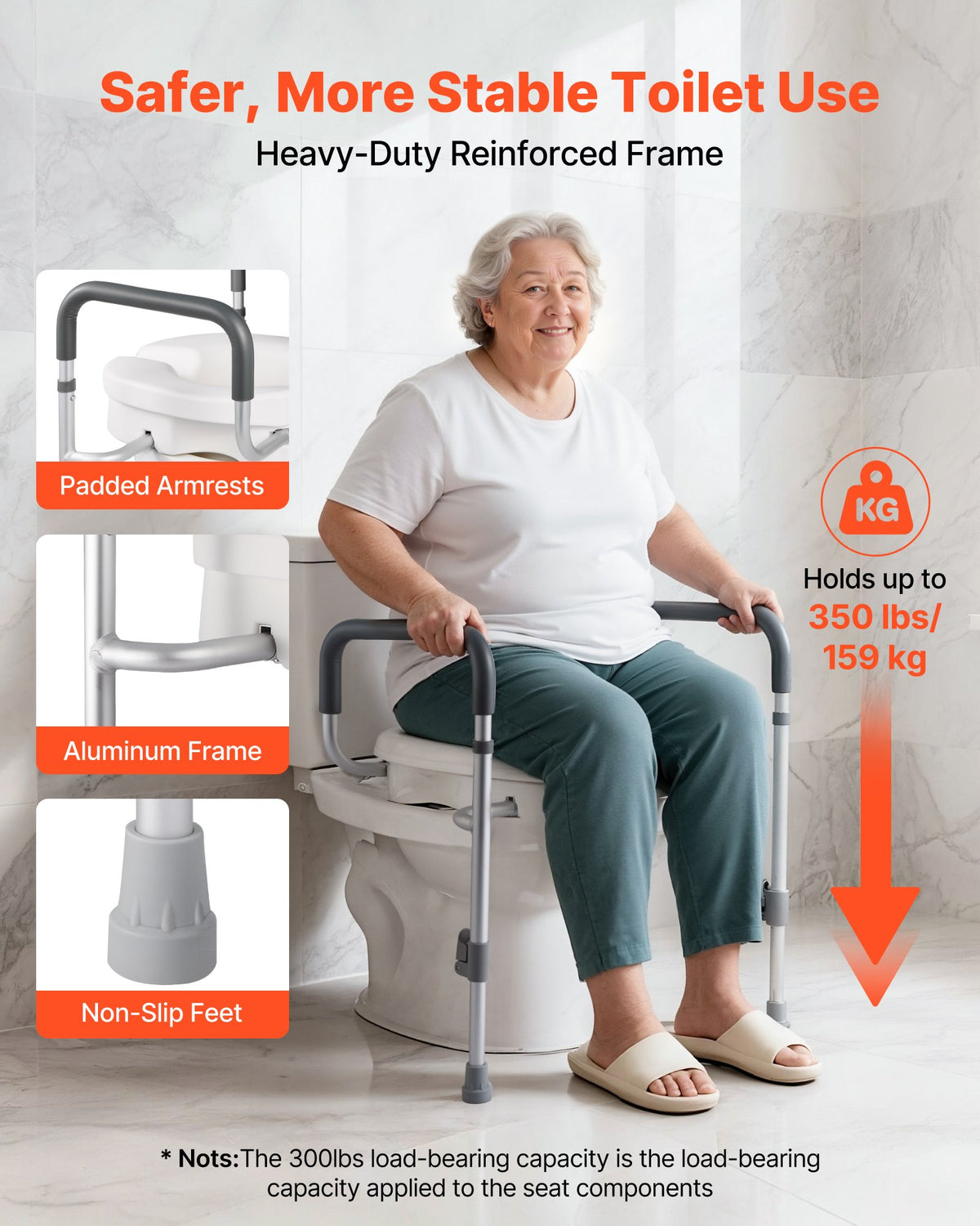 VEVOR Raised Toilet Seat with Arms, 350 lbs Capacity, 5-Inch Lift Height & Adjustable Width, Widened Commode Elevated Toilet Seat Riser with Handles for Seniors, Elderly, Handicap, Disabled, Adults