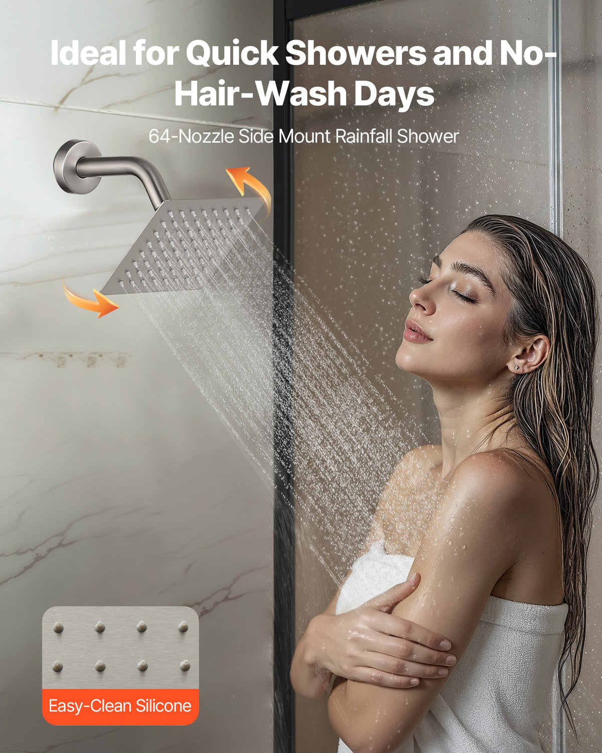 VEVOR Shower Faucet Set, 254 mm Ceiling Mount Rainfall Shower System with 152 mm Wall Mount Head and 2 in 1 Handheld Spray, Rotatable 3-Function Dual Rain Head Brass Valve & Trim Kit, Brushed Nickel