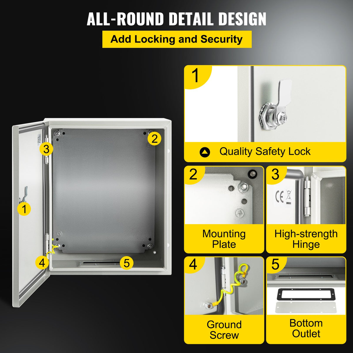 VEVOR NEMA Steel Enclosure, 25x20x15 cm NEMA 4X Steel Electrical Box, IP66 Waterproof & Dustproof, Outdoor/Indoor Electrical Junction Box, with Mounting Plate