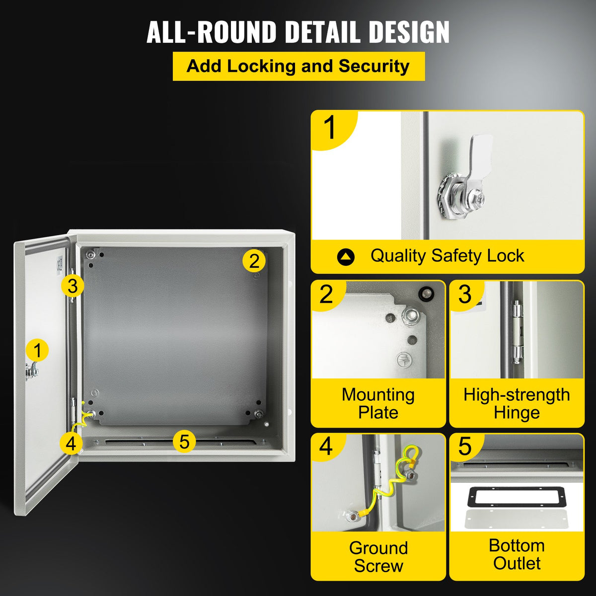 VEVOR NEMA Steel Enclosure, 40x40x20 cm NEMA 4X Steel Electrical Box, IP66 Waterproof & Dustproof, Outdoor/Indoor Electrical Junction Box, with Mounting Plate