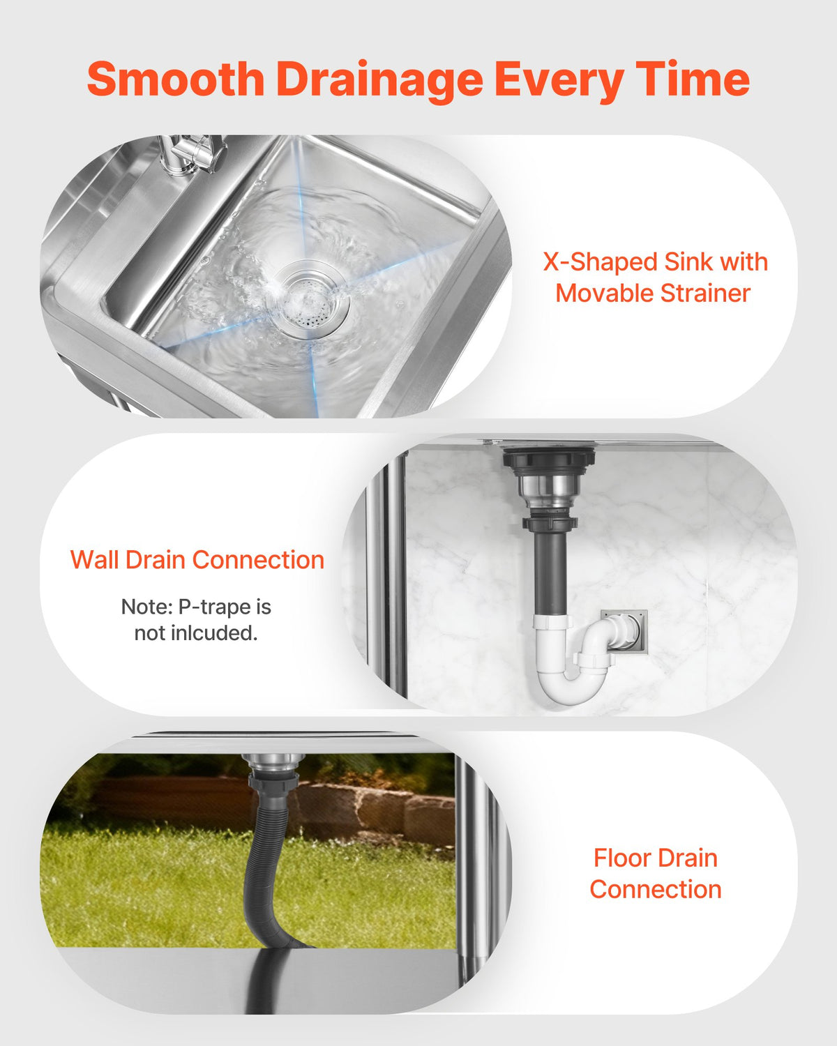 VEVOR Stainless Steel Utility Sink, Free Standing Single Bowl Commercial Kitchen Sink with Drawer, Faucet and Hot & Cold Water Pipe, Utility Basin for Garage Restaurant Laundry, 1000 x 500 x 940 mm