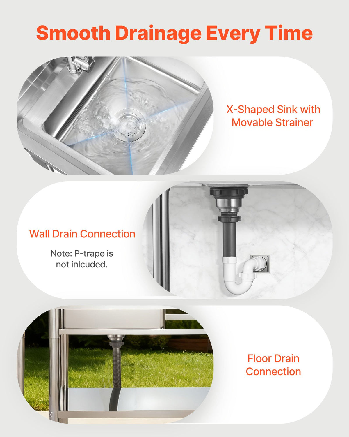 VEVOR Stainless Steel Utility Sink, Freestanding Single Bowl Commercial Kitchen Sink with Faucet, Utility Right Basin Workbench with Hot & Cold Water Pipe for Garage Restaurant Laundry, 1200x500x940mm