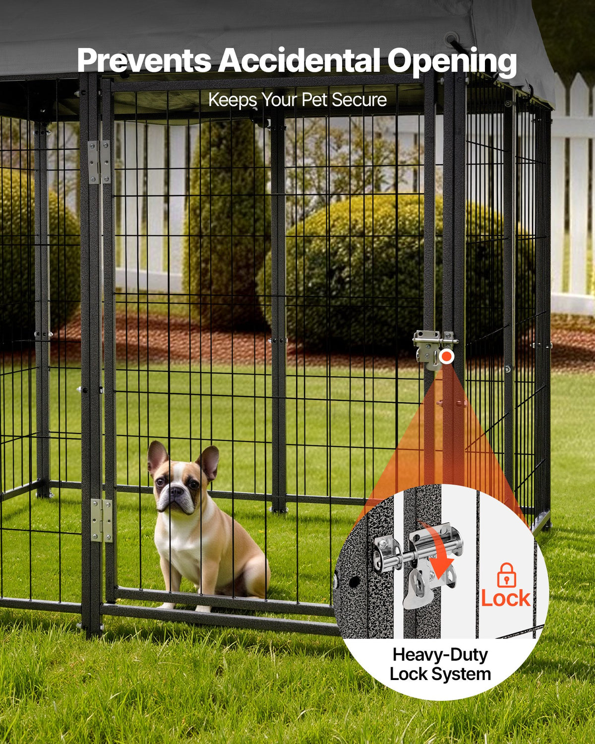 VEVOR Outdoor Dog Kennel, 1.12 x 1.15 x 1.25 m Large Dog Kennel with Secure Lock, Outside Dogs Enclosures with UV-Resistant & Waterproof Roof Cover, Heavy Duty Pet Crate Cage Run for Large Dogs