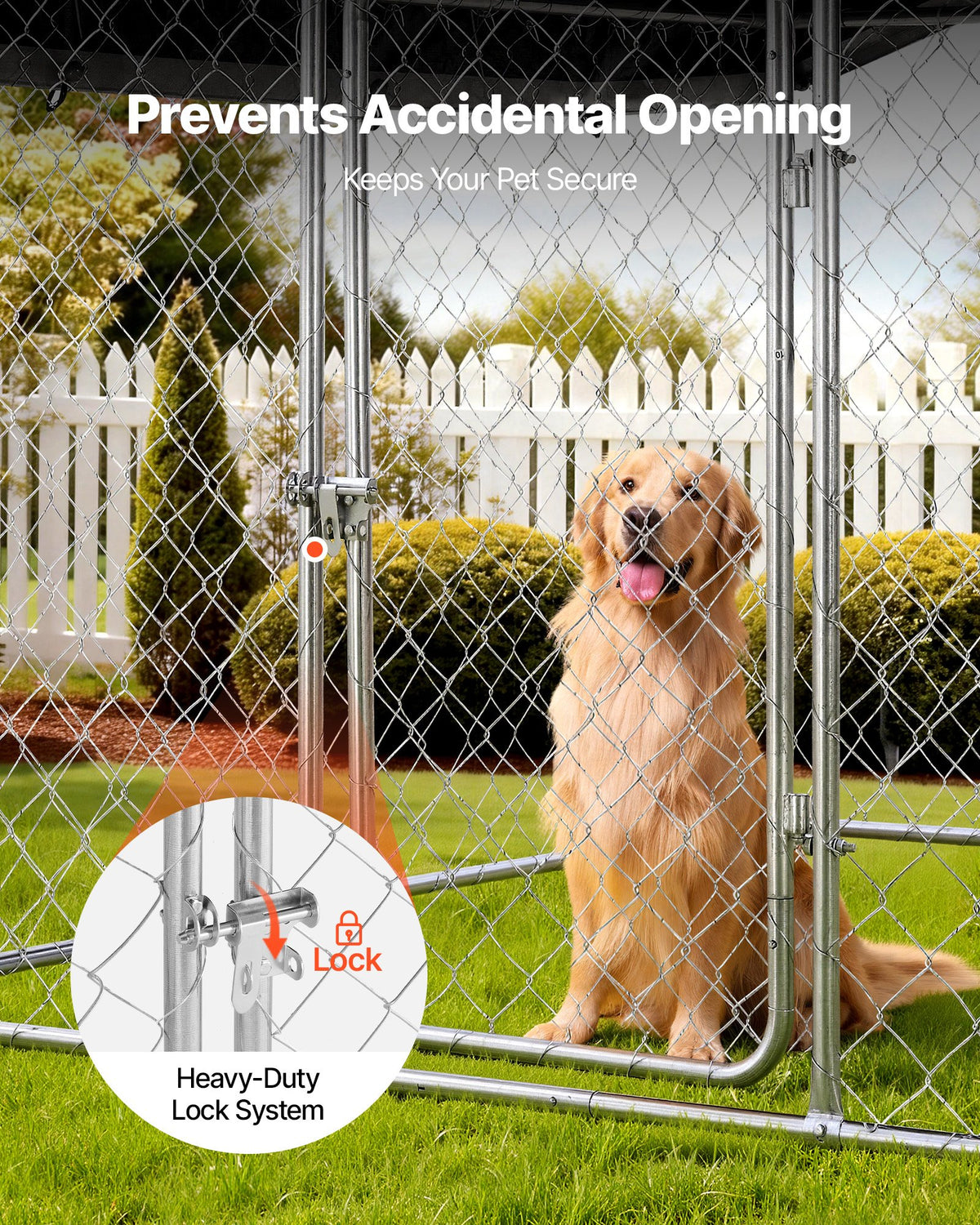 VEVOR Outdoor Dog Kennel, 2 x 2 x 1.6 m Large Dog Kennel with Secure Lock, Outside Dogs Enclosures with UV-Resistant & Waterproof Roof Cover, Heavy Duty Pet Crate Cage Run for Large Dogs