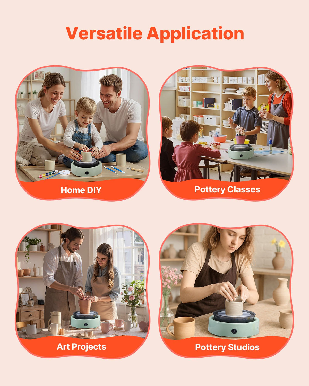 VEVOR Mini Pottery Wheel, 158 mm Turntable, Forward and Reverse Rotation, Adjustable Speed, Electric Clay Wheel for Kids and Beginners, with Shaping Tools, for Home DIY, Pottery Classes, Green