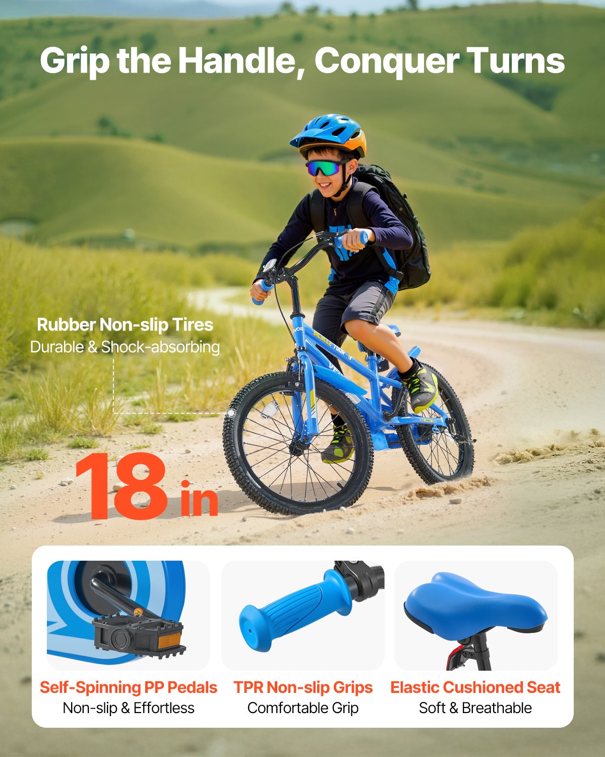 VEVOR Kids Bike, 45.72 cm BMX Style Children Bicycle, Rider Height 110 cm - 140 cm, Training Wheels Included, Sturdy and Easy to Assemble, Toddler Bike for Boys & Girls Learning to Ride, Blue