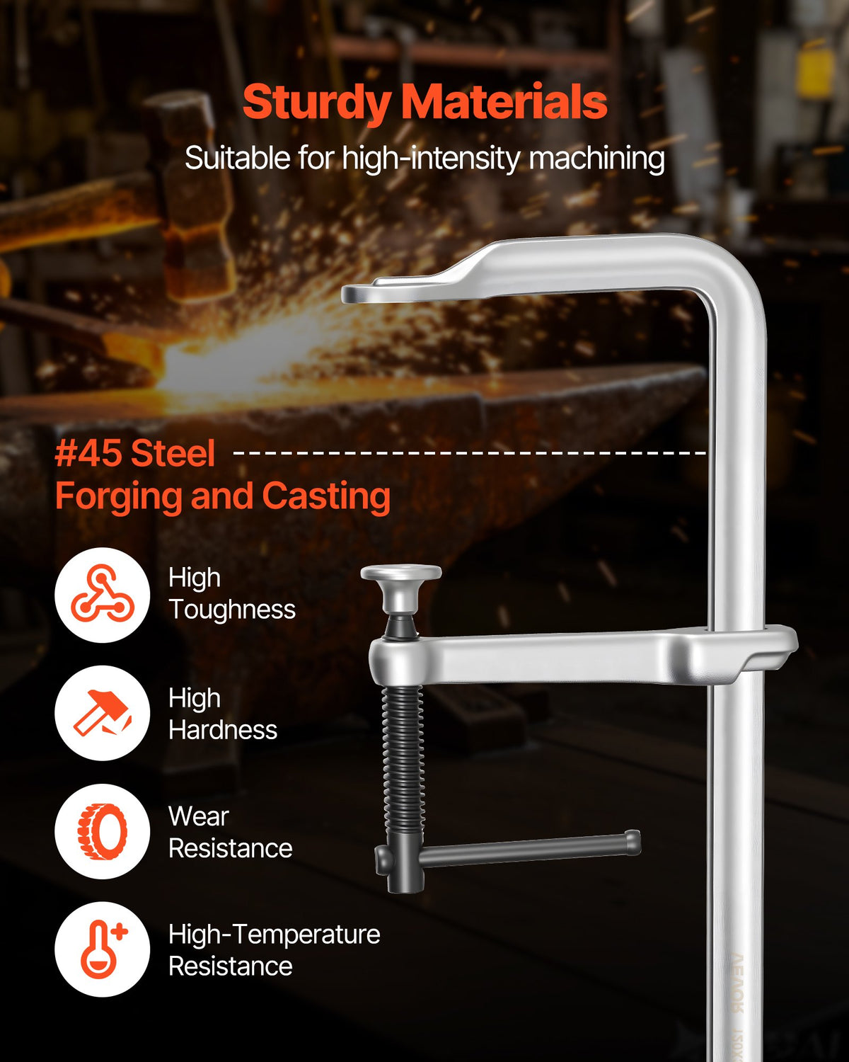 VEVOR Bar Clamps for Woodworking, 4-Pack, 30.48 cm Opening, 12 cm Throat Depth, 545 kg Load Limit, Sturdy Steel Forging and Casting, with Swivel Jaw and T-Handle, for Wood Working and Metal Working