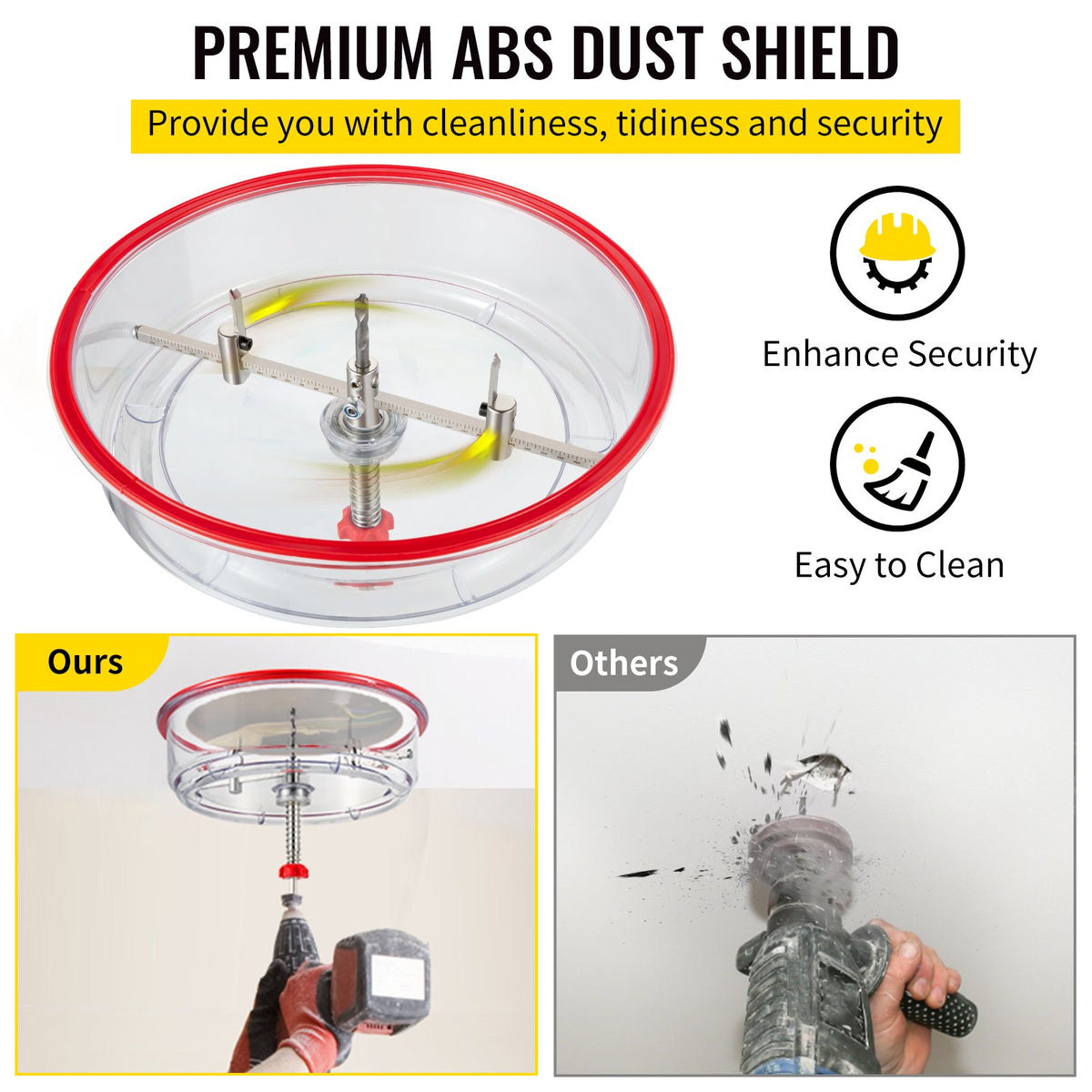 VEVOR Adjustable Hole Saw Cutter Kit, 1-5/8" to 11-13 /16" (40-300 mm), Recessed Hole Saw with PC Dust Shield, Two Replaceable Pilot Drill Bits, for Recessed Lights, Ceiling Speakers, Vent Holes