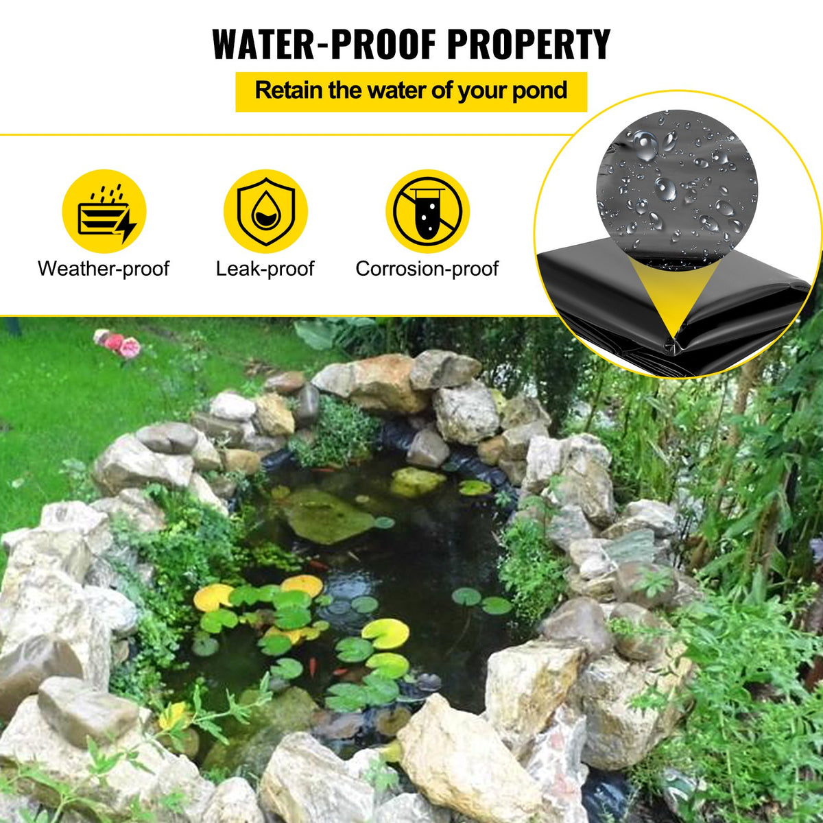 VEVOR LLDPE Pond Liner 6 x 7.6 m, Pond Liner 20 Mil, Fish Pond Liners for Waterfall, Pond and Fish Ponds