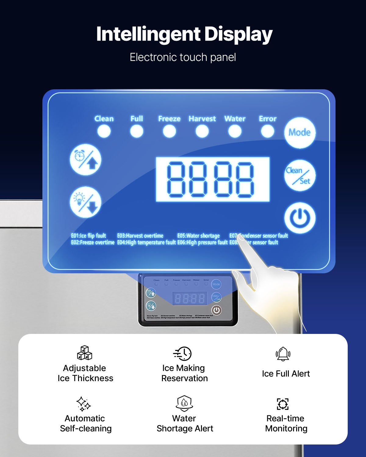 VEVOR Commercial Ice Maker Machine - Head, 204 kg/Day Stainless Steel Ice Machine with Scheduled Ice-Making, Self-Cleaning, Adjustable Thickness, Ideal for Restaurant Bar Cafe Hotel - Head Only