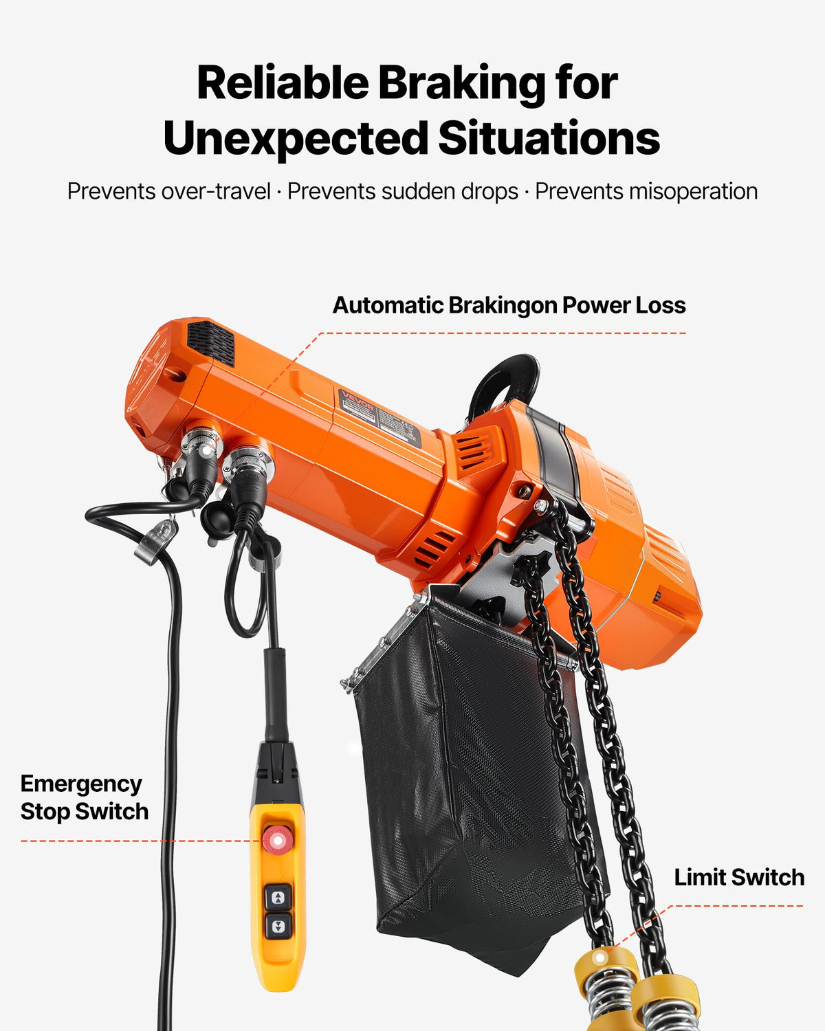 VEVOR 1000 kg Electric Chain Hoist, 6 m Lifting Height, 230V Single Phase Overhead Crane with 4.5 m Wired Remote Control, G100 Chain Electric Lift Hoist for Factories, Warehouses, Garages