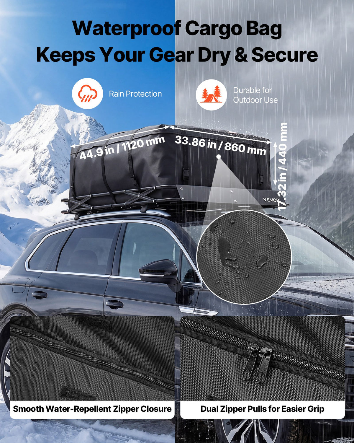 VEVOR Roof Rack Cargo Basket, 1295 x 914 x 102 mm, Heavy Duty Roof Top Carrier Basket with Folding Design, 90.72 kg Capacity, All-Weather Easy-Install Car Top Luggage Holder, Universal for SUV Truck