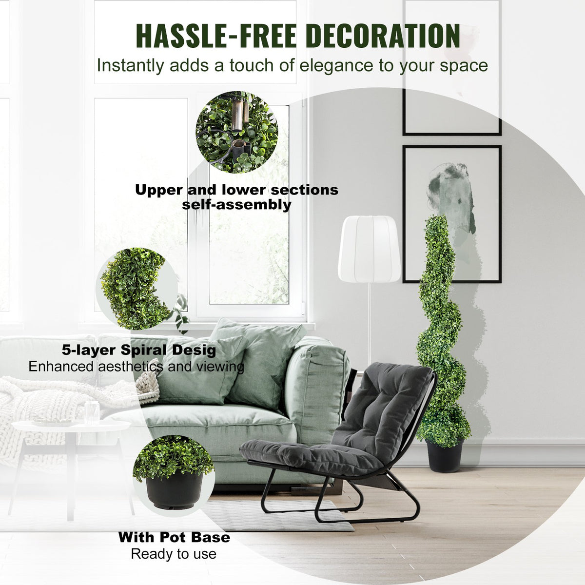 VEVOR Artificial Topiaries Boxwood Trees, 121.9 cm Tall (2 Pieces) Faux Topiary Plant Outdoor, All-year Green Feaux Plant w/ Replaceable Leaves for Decorative Indoor/Outdoor/Garden