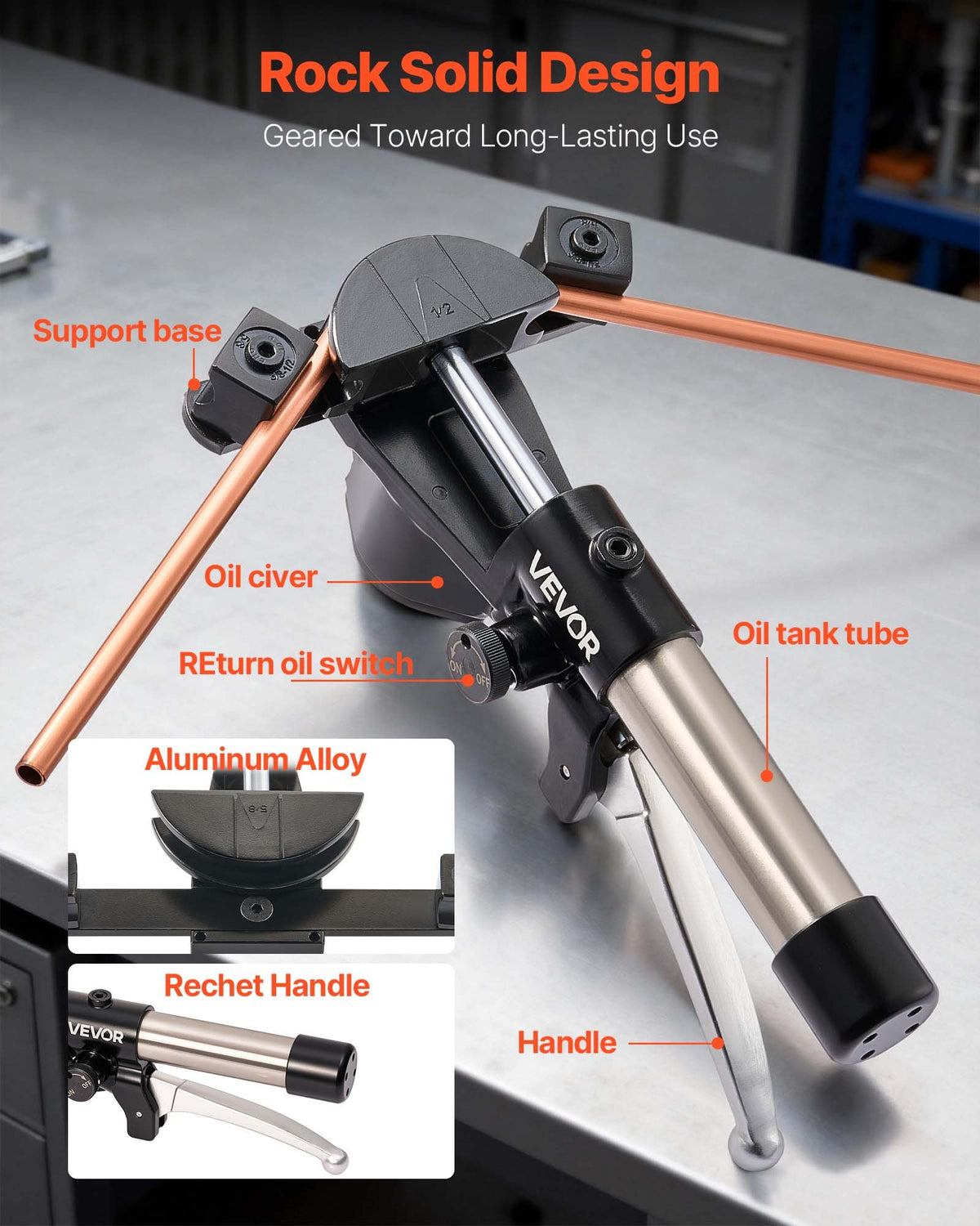 VEVOR Hydraulic Tubing Bender Kit, 6 mm to 22 mm, Copper Tube Pipe Bender, HVAC Bending Tool Set, 90° Bend, with 7 Aluminium Alloy Dies, for HVAC Air Conditioning Refrigeration Automotive Auto Repair