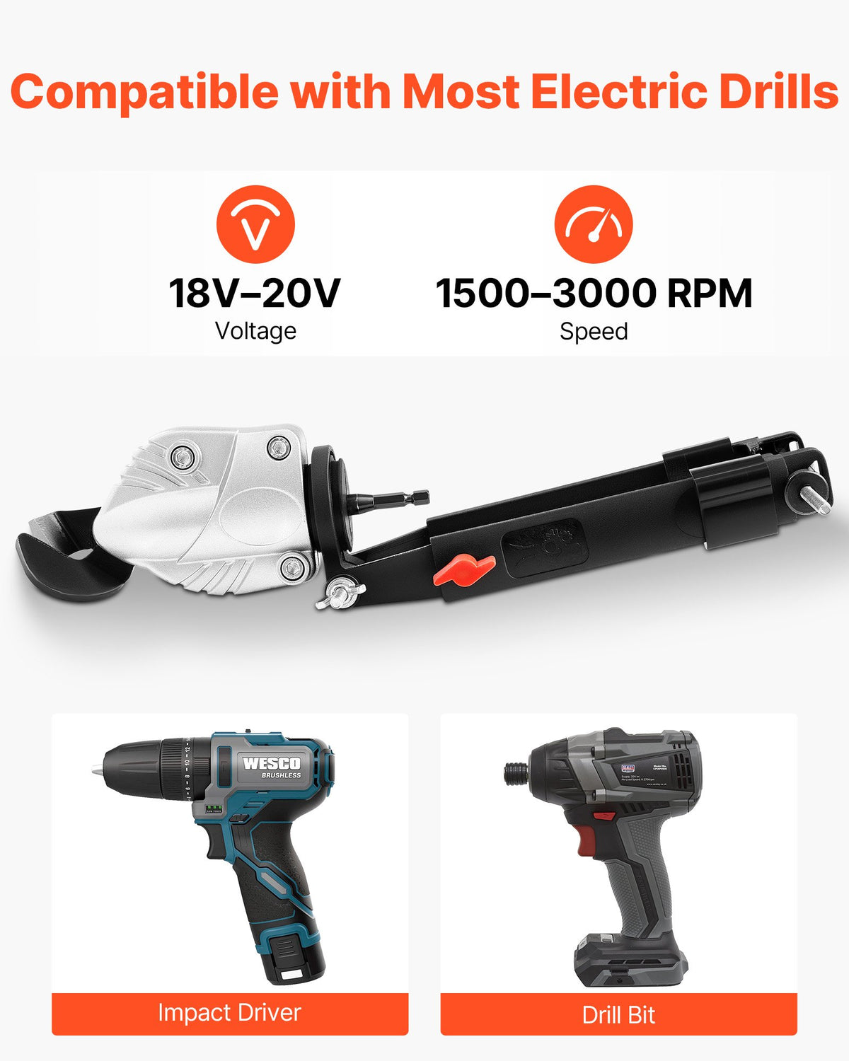 VEVOR Metal Shear/Cutter Drill Attachment, Sheet Metal Cutter with 360-Degree Pivoting Head, Sharp Blades,Ideal for 1.22 mm Galvanized Steel, 1 mm Stainless Steel, Aluminum Plate, Plastic, Cardboard