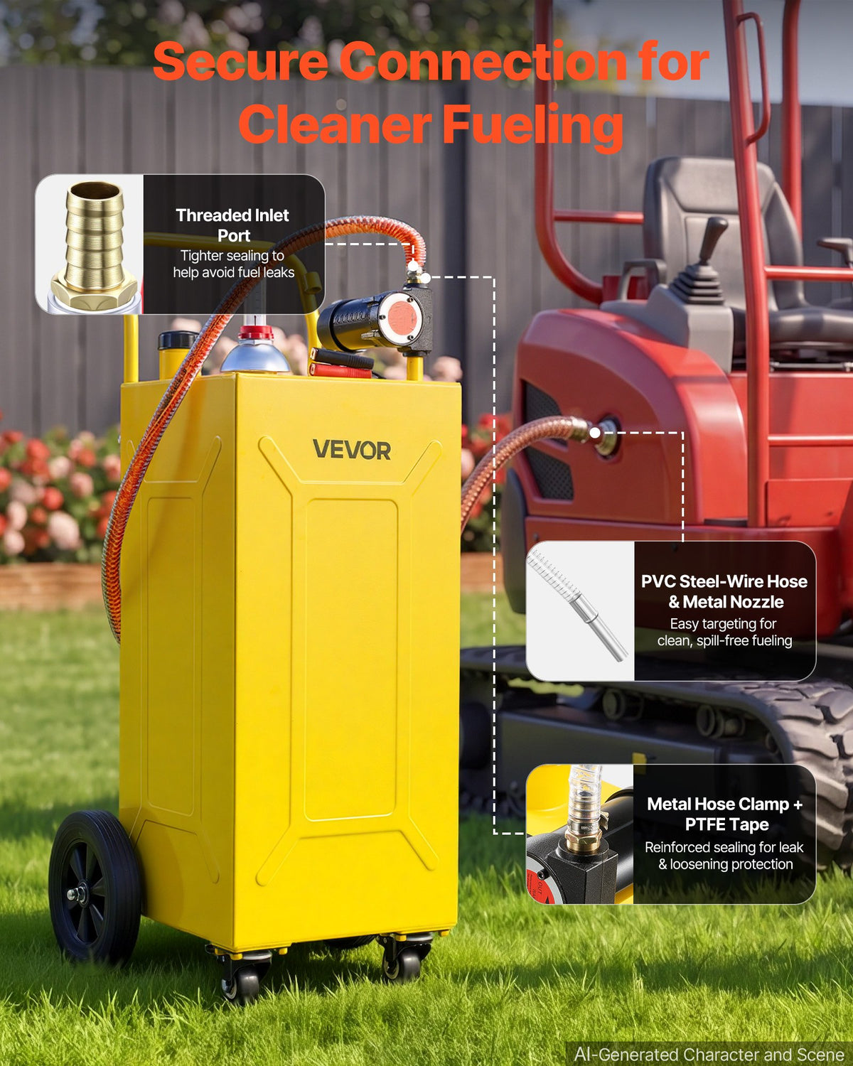VEVOR 113.6L Diesel Caddy, Carbon Steel, Portable Diesel Transfer Storage Tank with Electric Pump & 4 Rolling Wheels, Transfer Can Container, for Tractors, Forklifts, Loaders, Farm Equipment, Yellow
