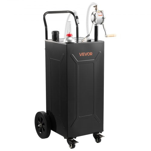 VEVOR 132.5L Fuel Gas Caddy, Carbon Steel, Portable Fuel Transfer Storage Tank with Manual Pump and 4 Wheels, Gasoline Diesel Can Container, for Cars, Lawn Mowers, ATVs, Boats, Motorcycles, Black