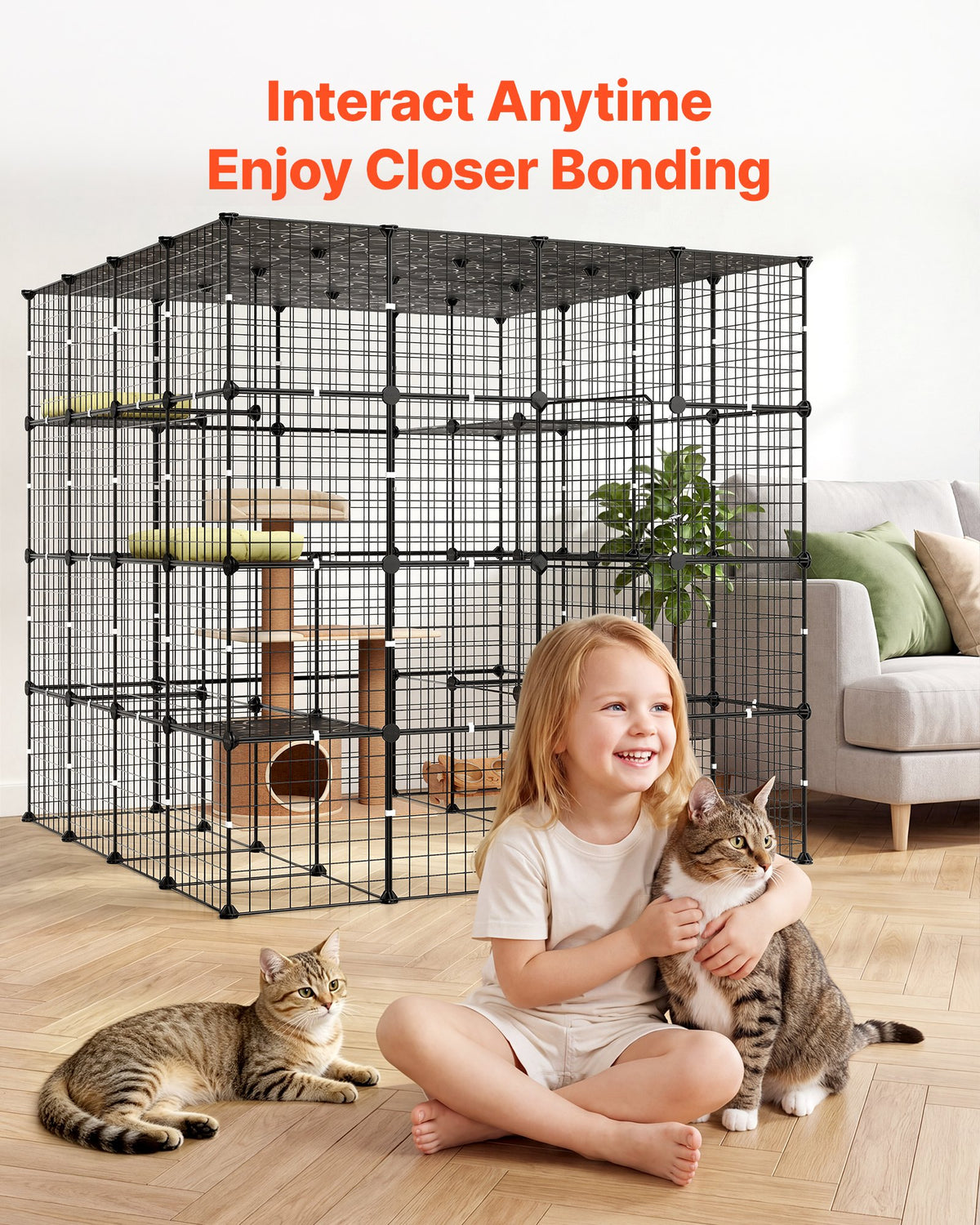 VEVOR Cat Cage 4-Tier 139.7x139.7x139.7 cm DIY Cat Playpen Indoor Enclosure, Detachable Metal Wire Kennel Crate with 3 Doors, Large Exercise Place Ideal for 2-3 Cats, Kittens and Small Animals, Black