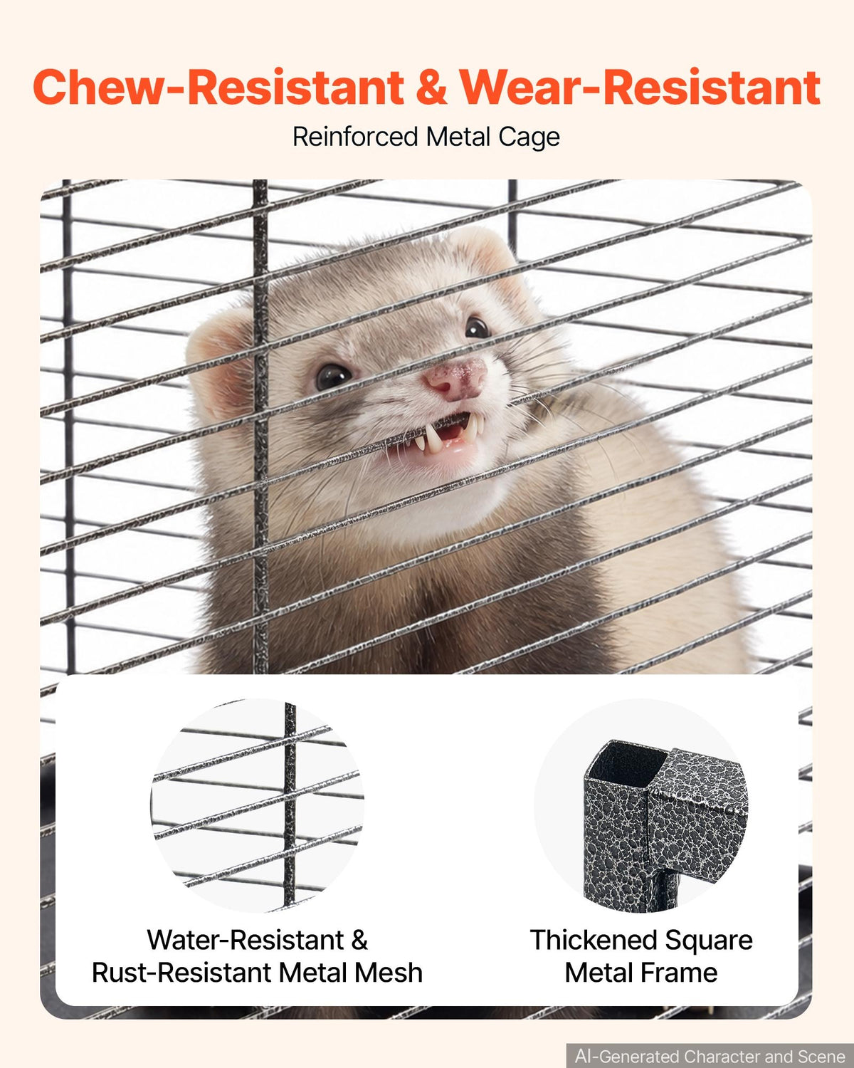 VEVOR Metal Small Animal Cage 133 cm 6-Tier Rolling Ferret Cage On Wheels, 25.4 mm Wire Spacing Large Cages with Ramps, Platform, Tray & Doors for Ferret, Chinchilla, Sugar Glider, Small Cat, Rabbit