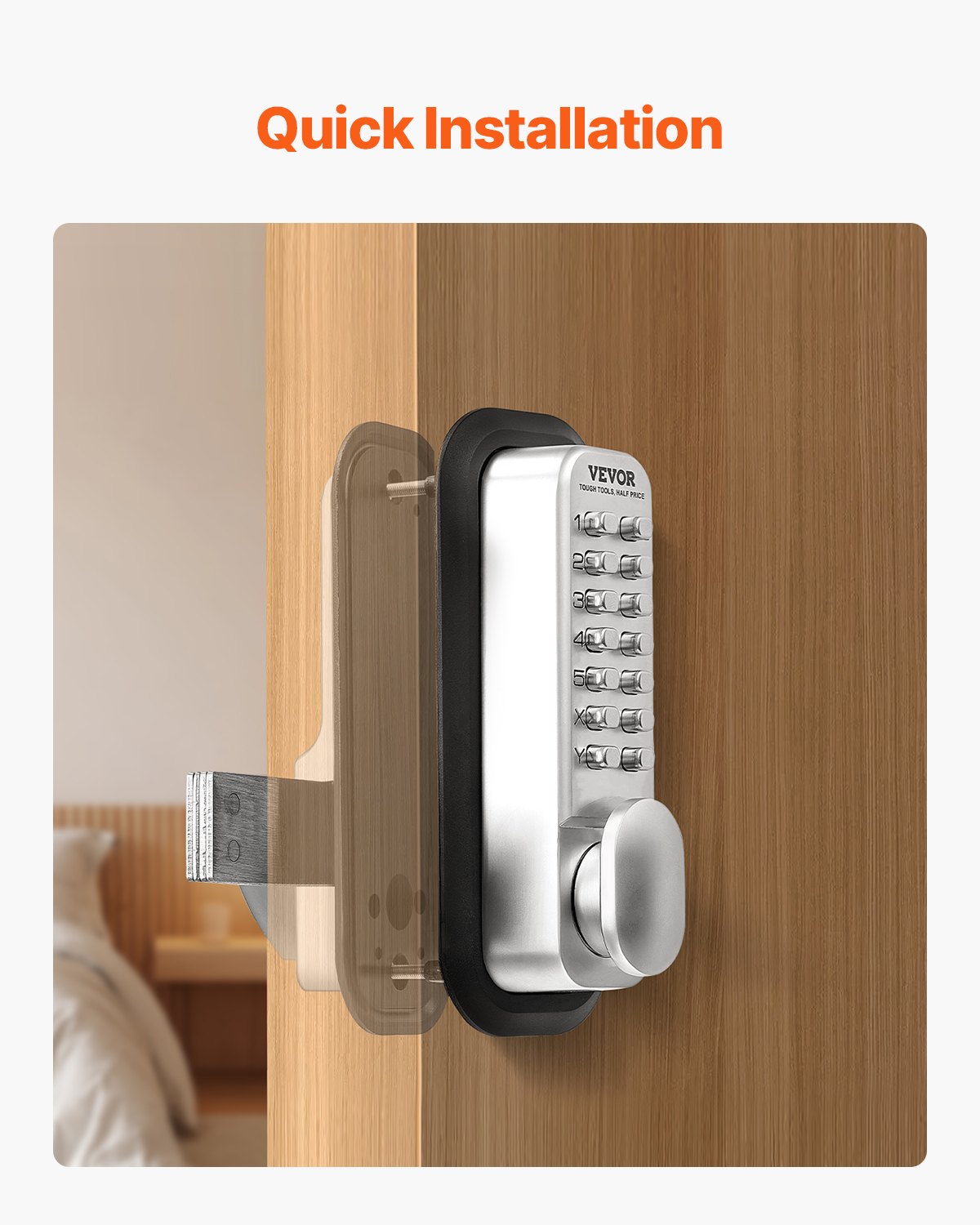 VEVOR Mechanical Keyless Entry Door Lock, 14 Key Mechanical Door Lock, Mechanical Keypad Door Lock with Adjustable Thumb Knob, Single-Side Zinc Alloy Waterproof Keyless Gate Lock, for Home Office