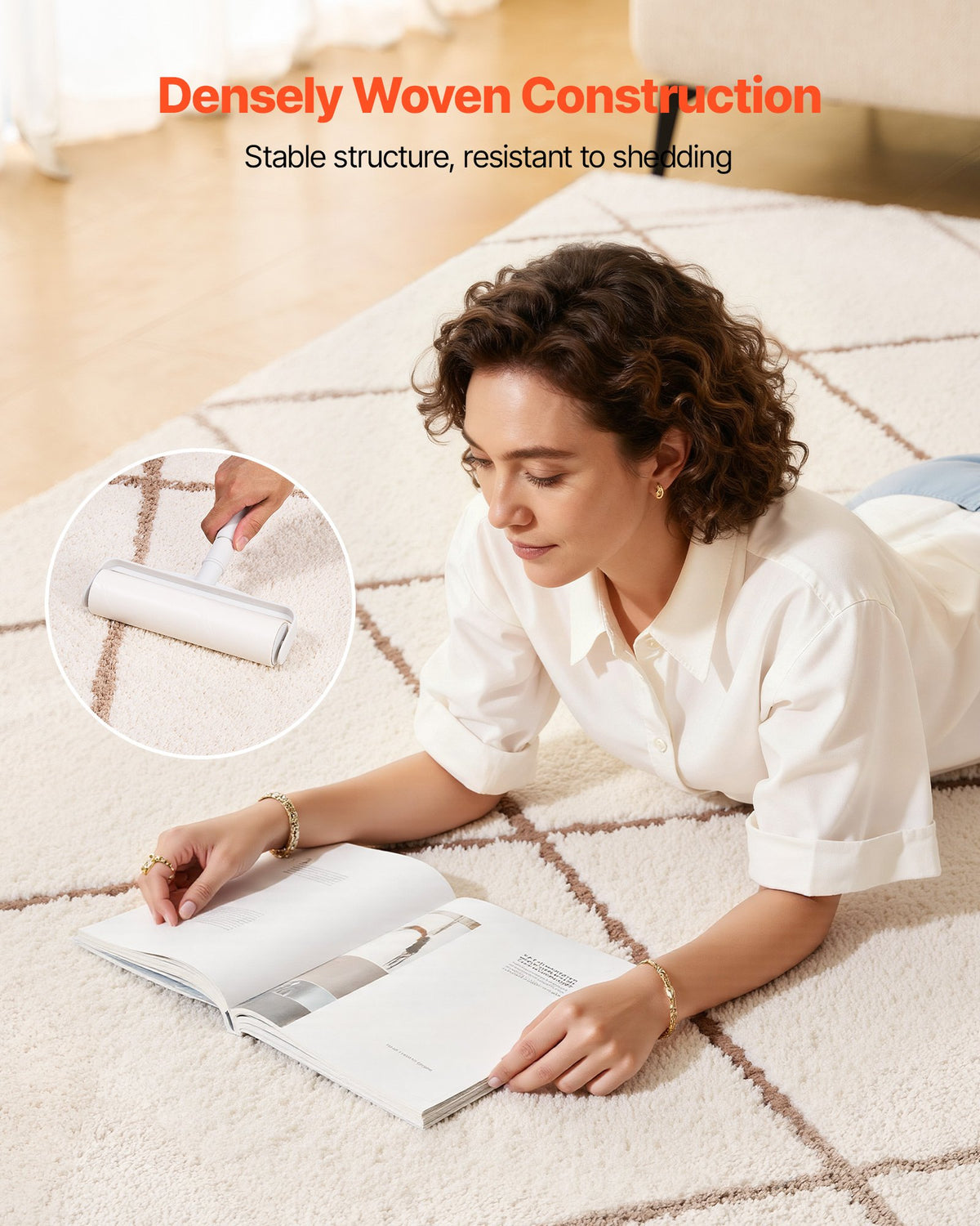 VEVOR Indoor Plush Area Rugs, 1.83 x 2.74 m Plush Carpet, Area Rugs Furry with Long Plushs Pile, Thick & Durable High-Pile Rug for High-Traffic Areas, Bedroom, Non-Shedding & Non-Slip Backing, Beige