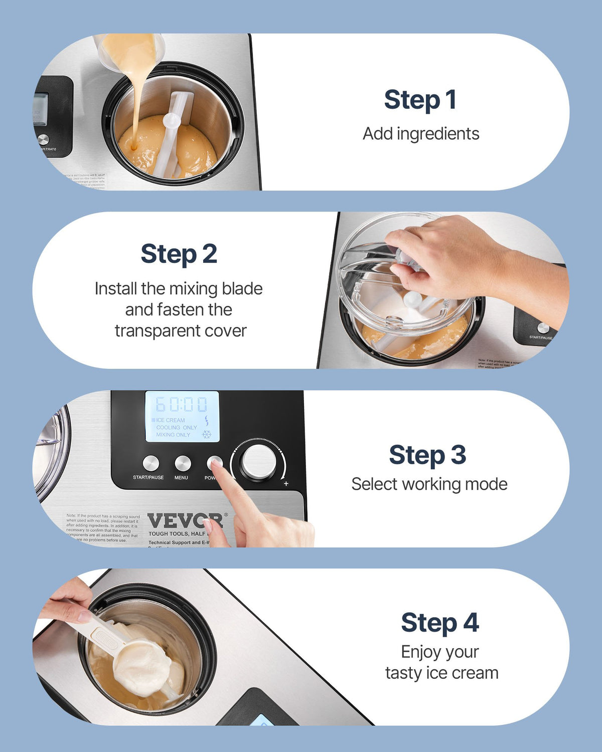 VEVOR 1.9 L Automatic Ice Cream Machine Electric Yogurt Gelato Make Silver