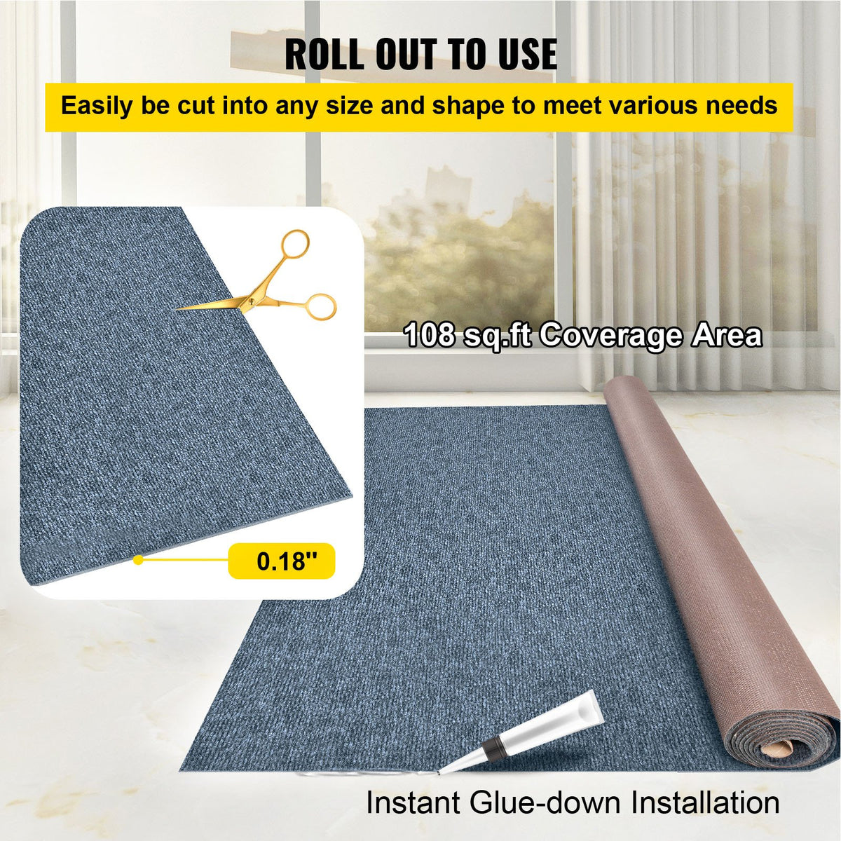 VEVOR Indoor Outdoor Rug Carpet 5.9x39.3' Outdoor Rug with Waterproof Back Outdoor Rug for Patio Porch Deck Garage Outdoor Area Rug Runner Anti-Slide Porch Rug No Mildew Kitchen Rugs(Grey