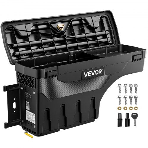 VEVOR Truck Bed Storage Box, 25L Waterproof ABS Wheel Well Tool Box with Anti-Theft Lock, Compatible with 2020-2025 Chevy/GMC Silverado/Sierra 2500/3500HD, Driver Side Left (Drilling Required)