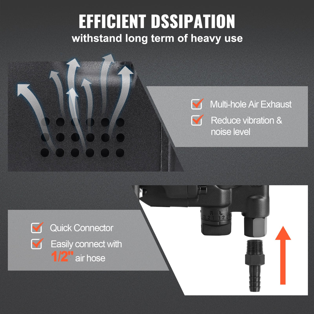 VEVOR 2.5 cm Air Impact Wrench, Up to 3698.45 N·m Reverse Torque Output 2.5 cm Pneumatic Impact Gun Lightweight w/ 2 Handles for Heavy Duty Repairs and Maintenance