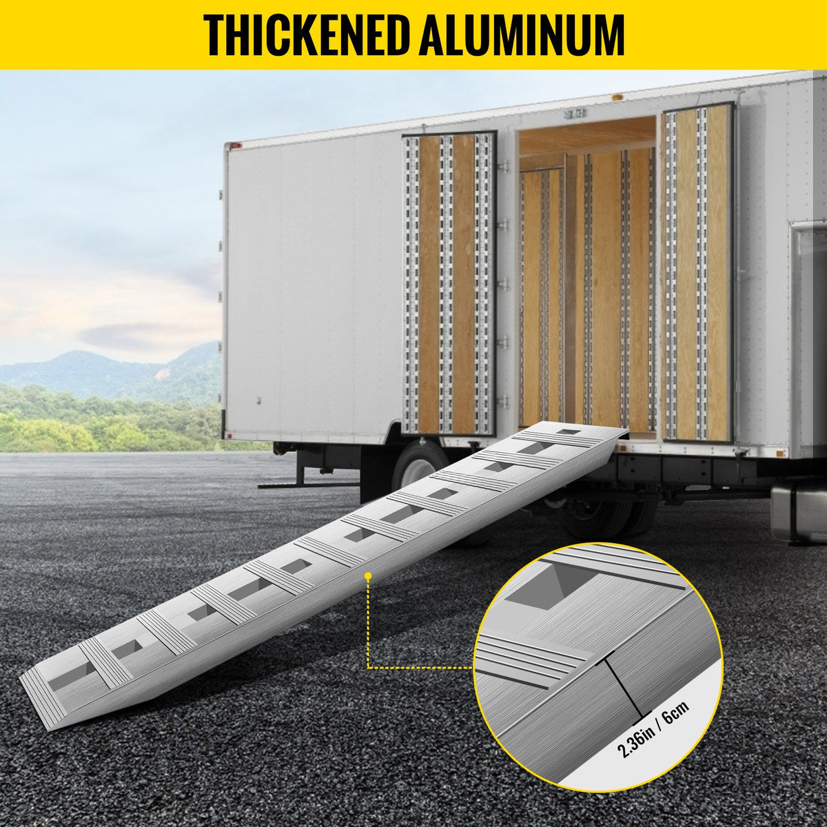 VEVOR 152.4 x 30.5 cm Aluminum Trailer Ramps 2721.6 kg Total Beavertail Hook End 1 Pair 2 Ramps